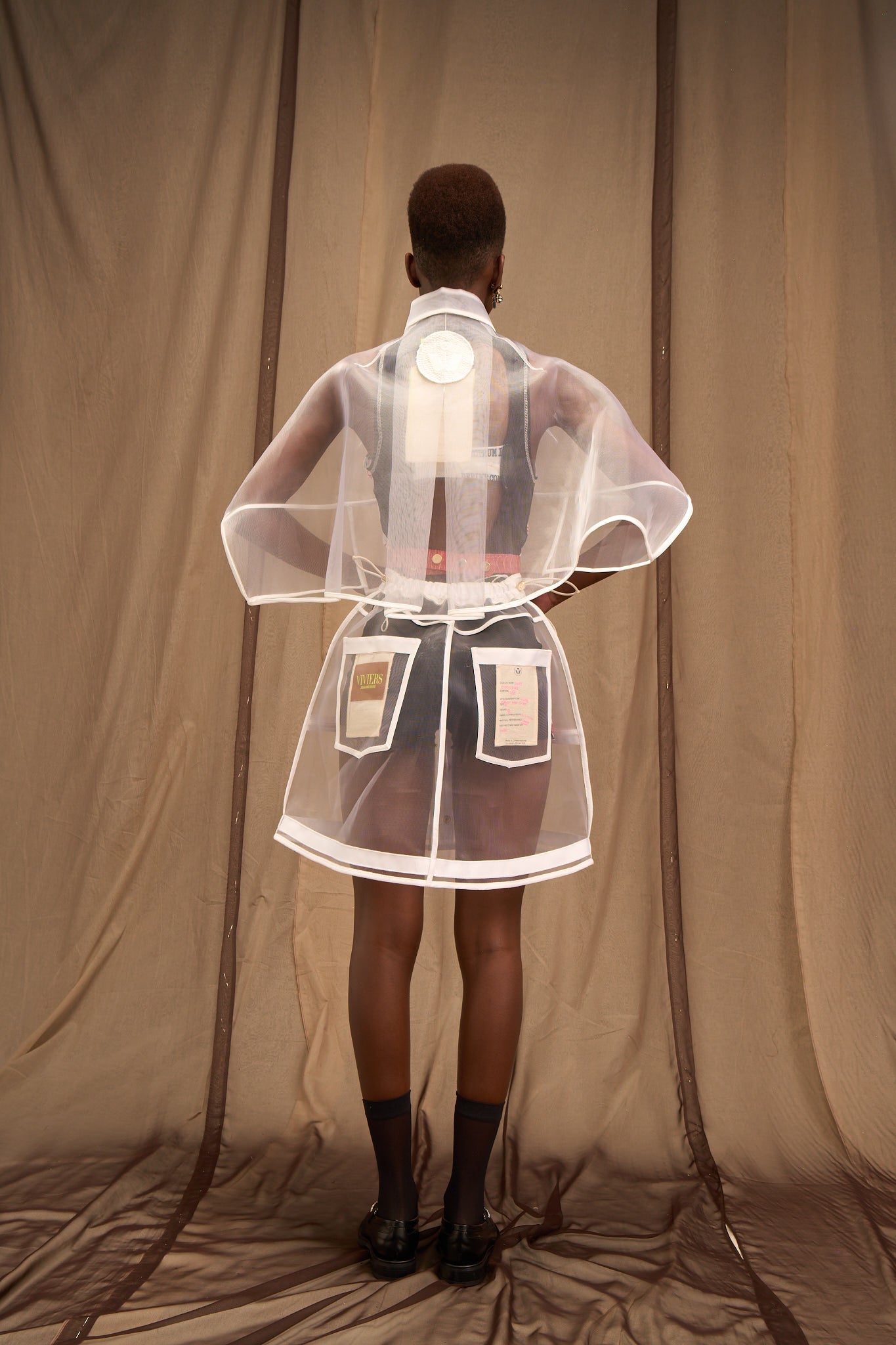 White Nylon Zibbon Mini Skirt