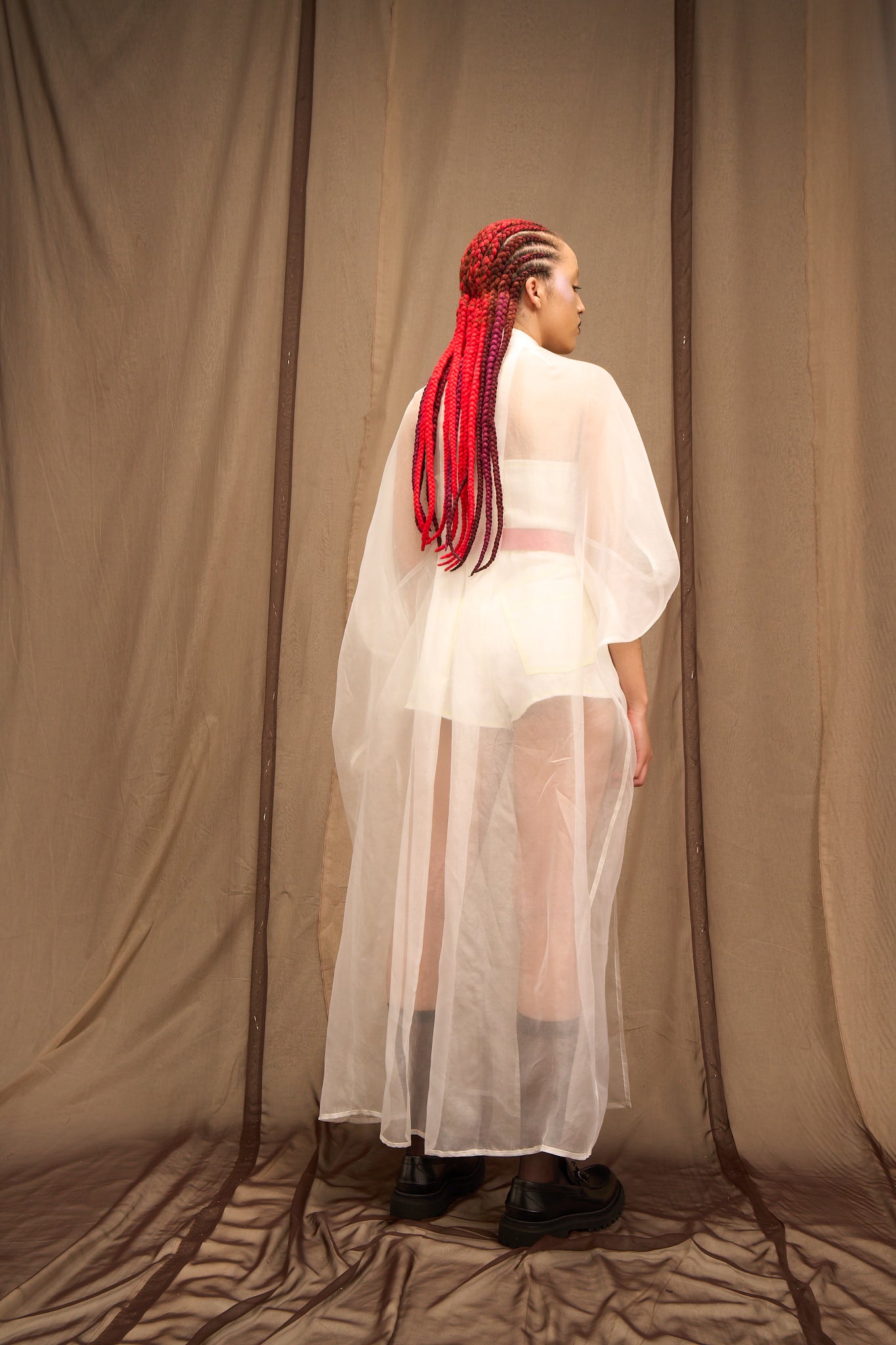 White Silk Organza Long Cocoon Shirt