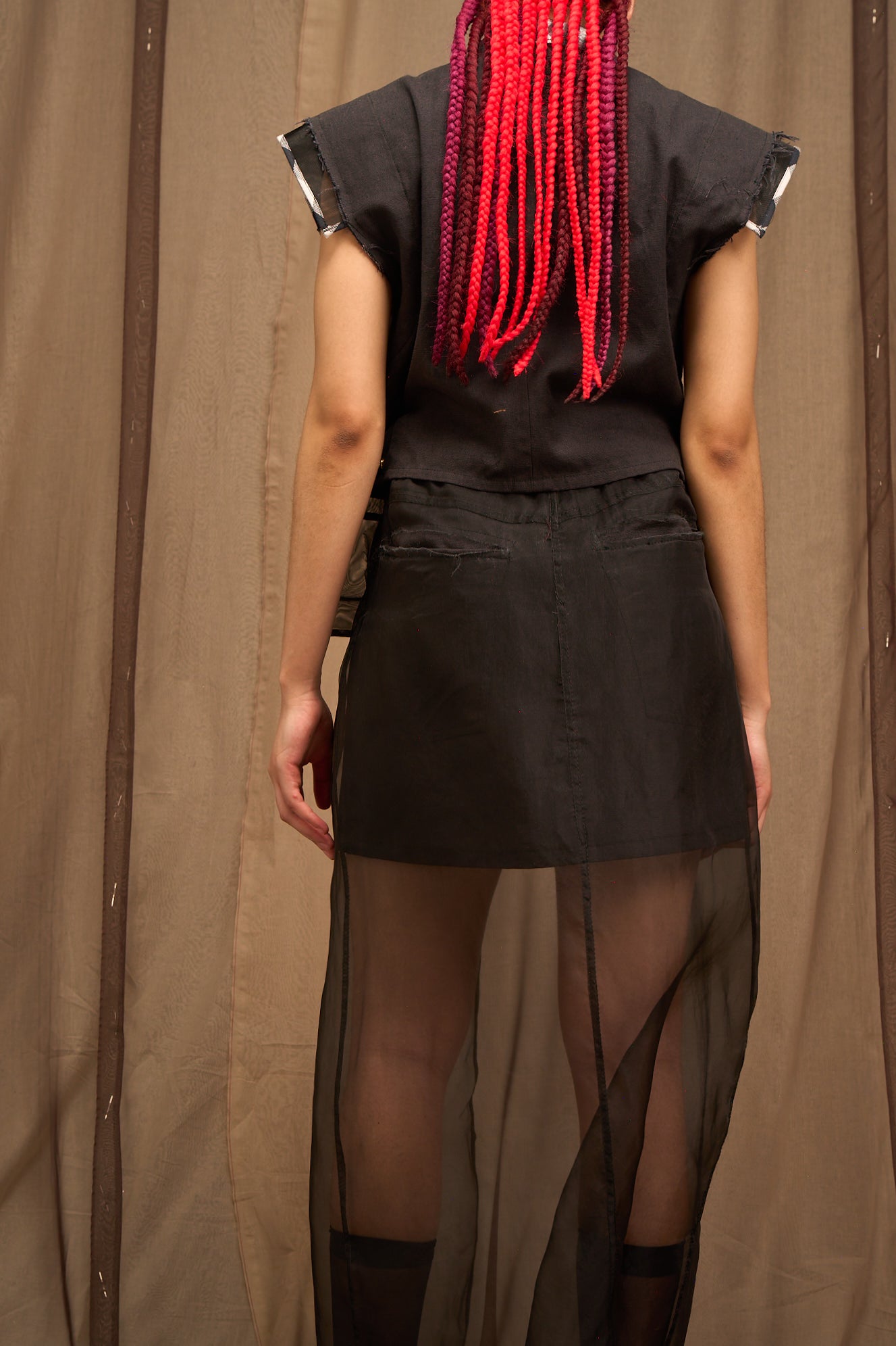 Reversible Black Organic Hemp Linen & Silk Organza Double Layer A-line Skirt