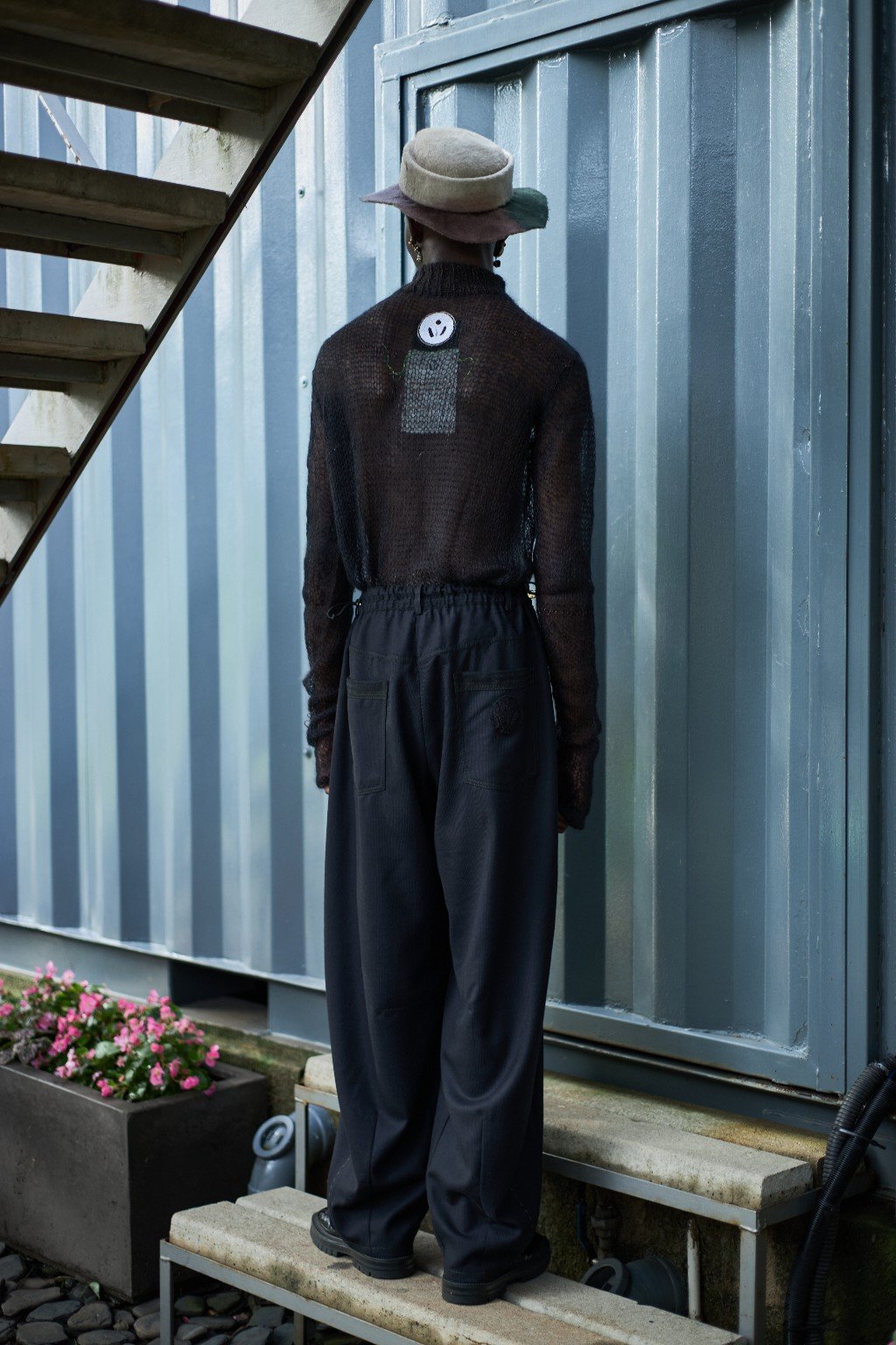 Black and Bronze Artisanal Mohair knitted turtleneck top