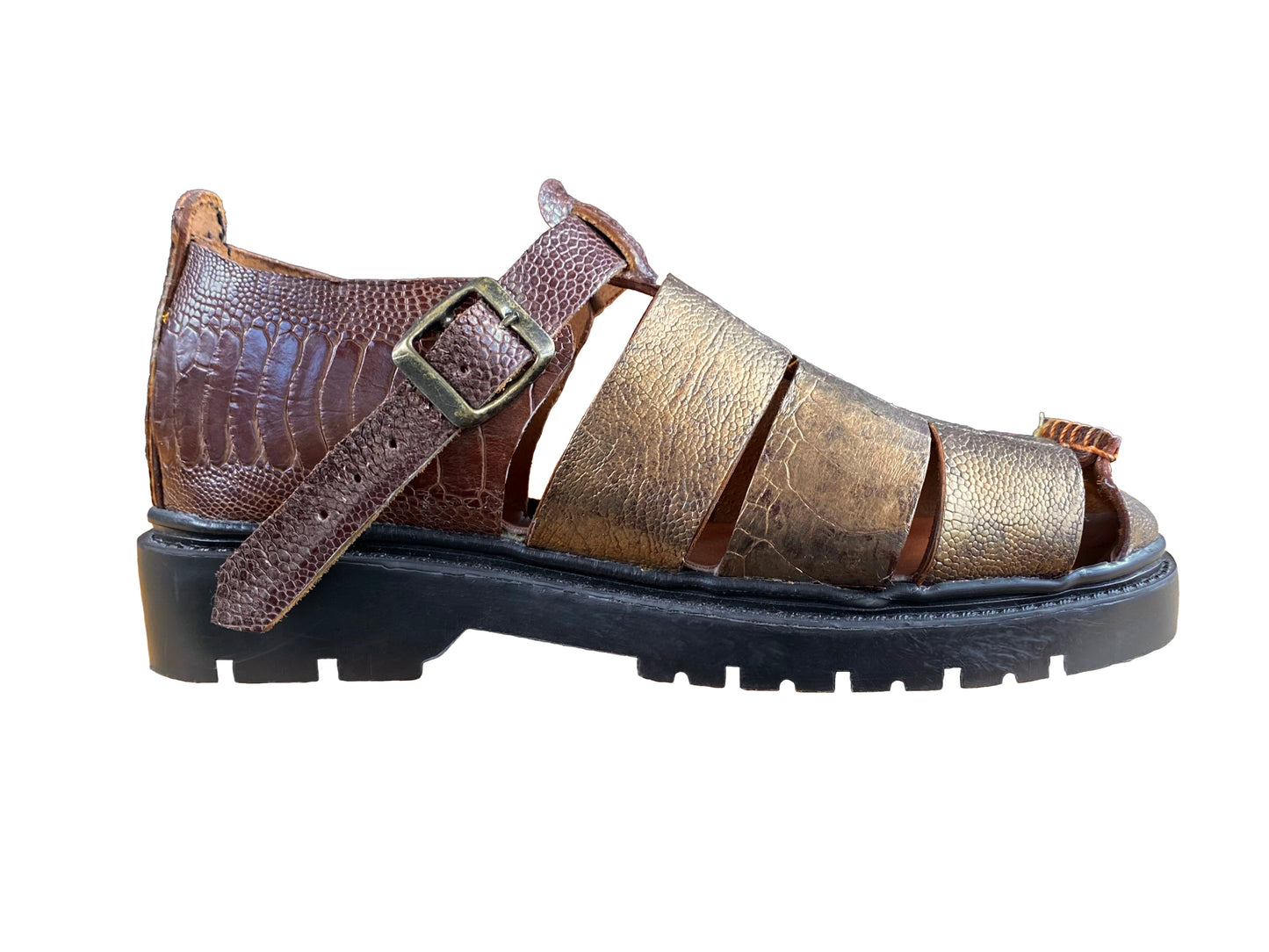 Bronze Metallic Artisanal Deadstock Ostrich Shin Crafted Shoes