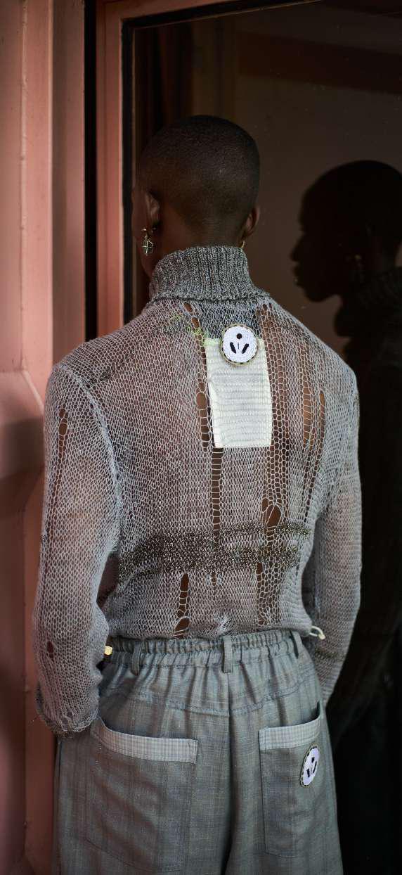 Artisanal 100% South African Merino Wool Silver Ladder Knitted Poloneck Top
