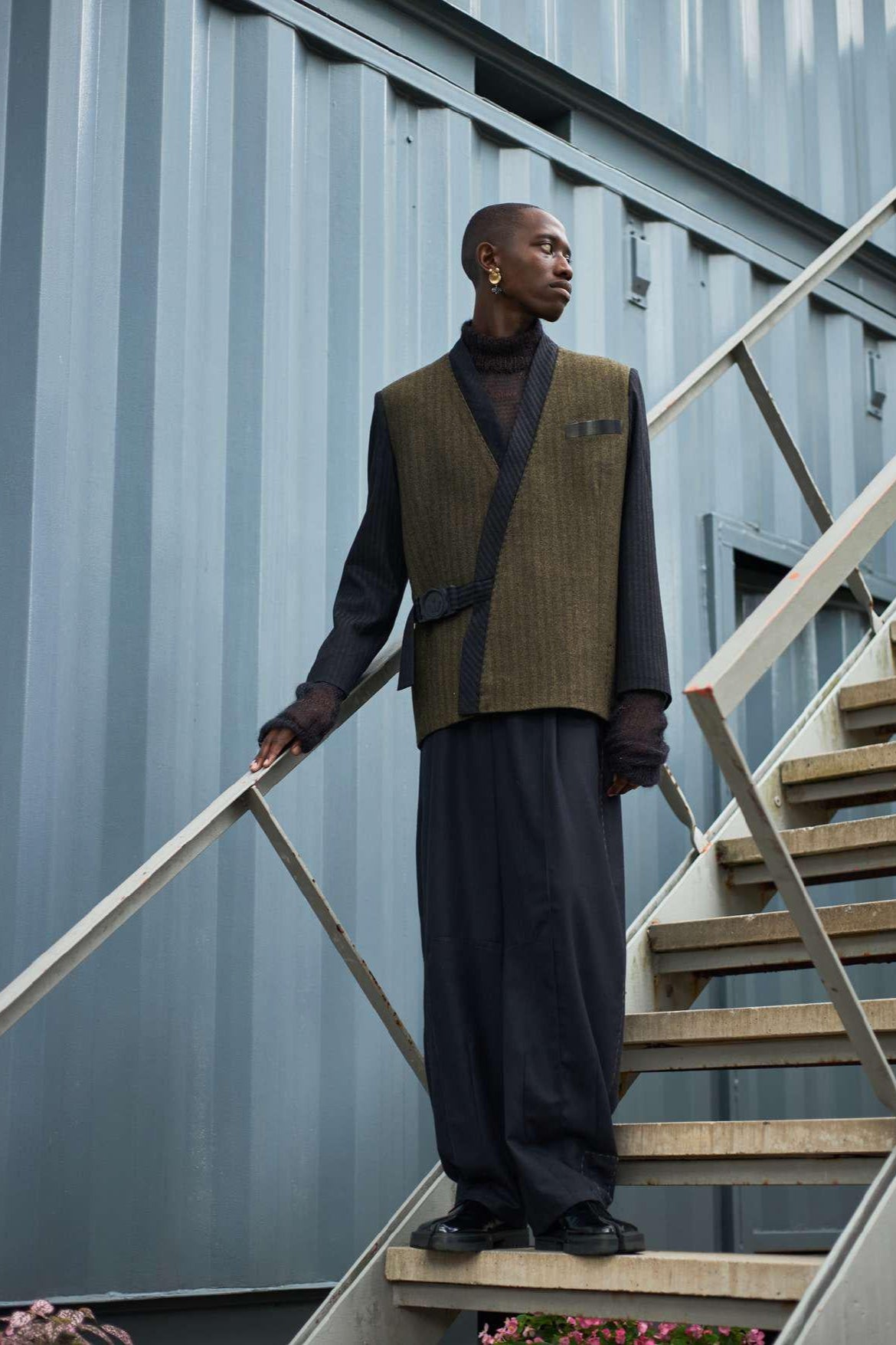 100% South African Black Stripe Merino Wool Shabori Signature Pants