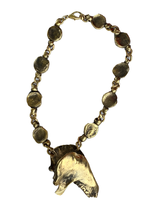 Monkey Skull Pendant Brass Necklace
