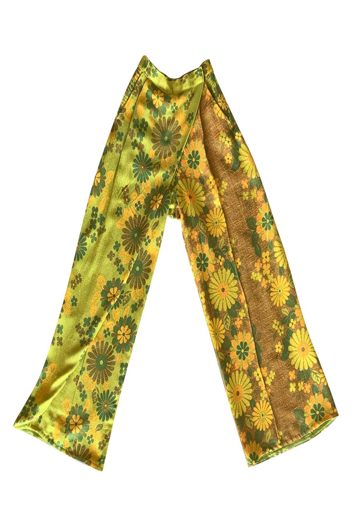 VINTAGE 1970'S DAISY JACQUARD FLARED WRAP PANTS