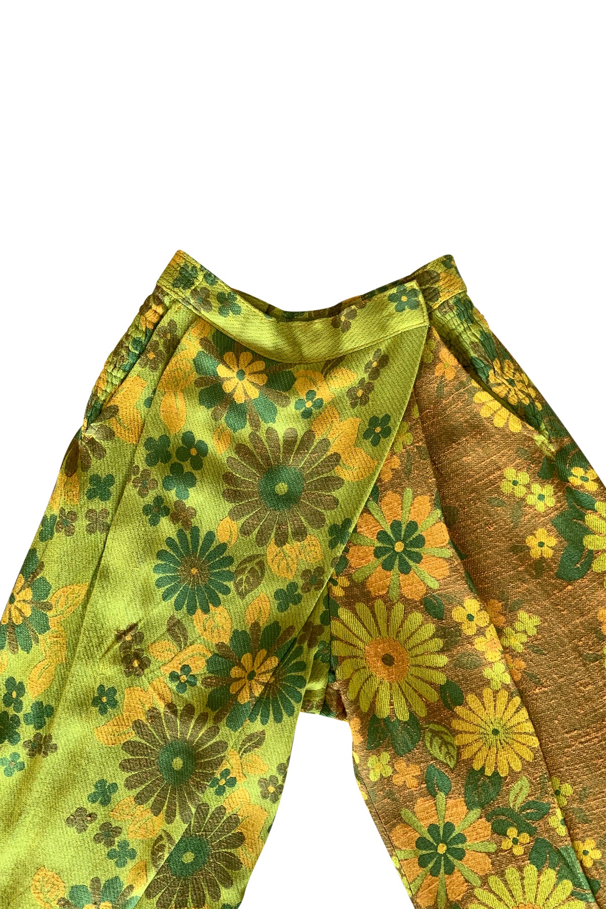 VINTAGE 1970'S DAISY JACQUARD FLARED WRAP PANTS