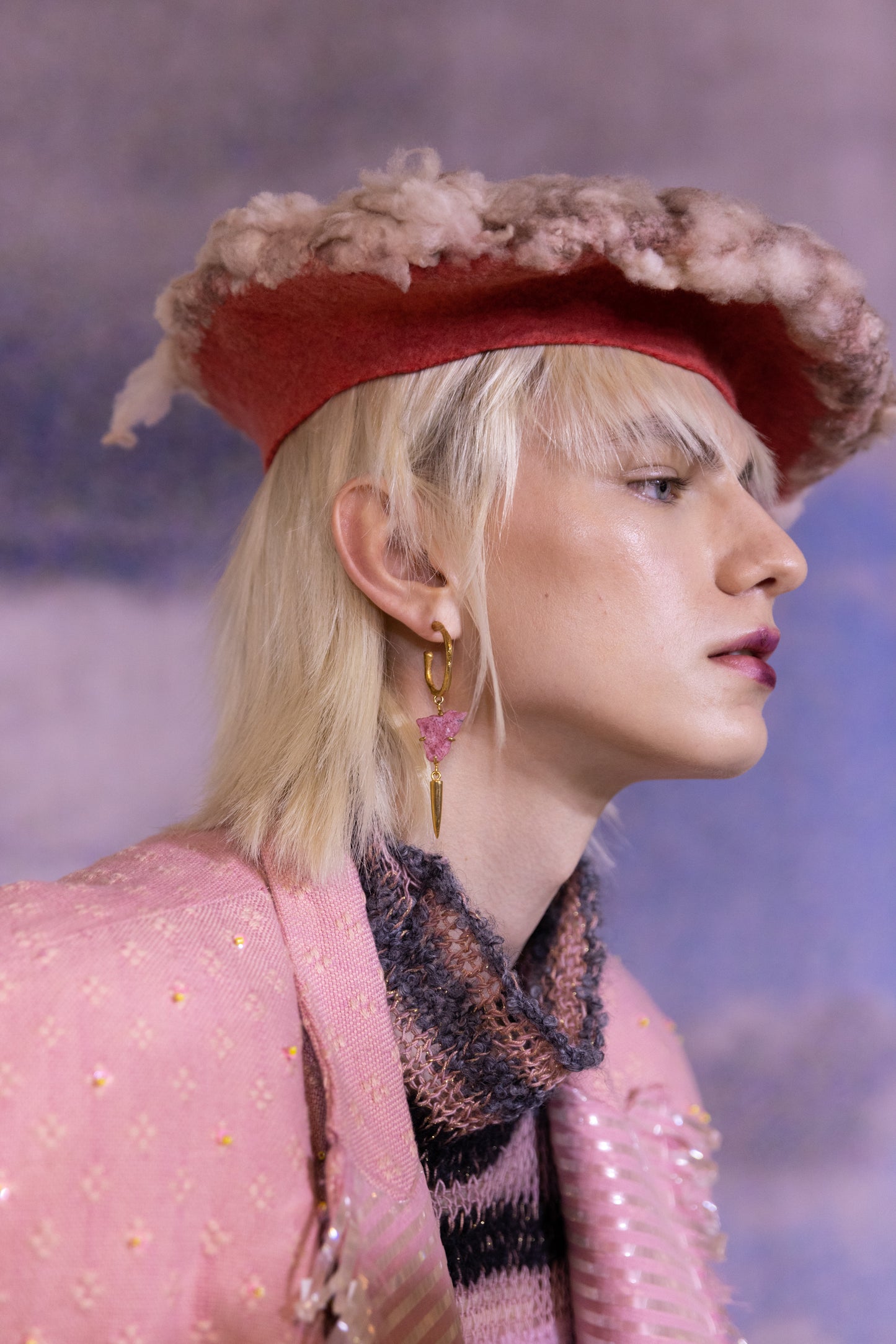 Pink Wool & Mohair Knitted Turtleneck Top