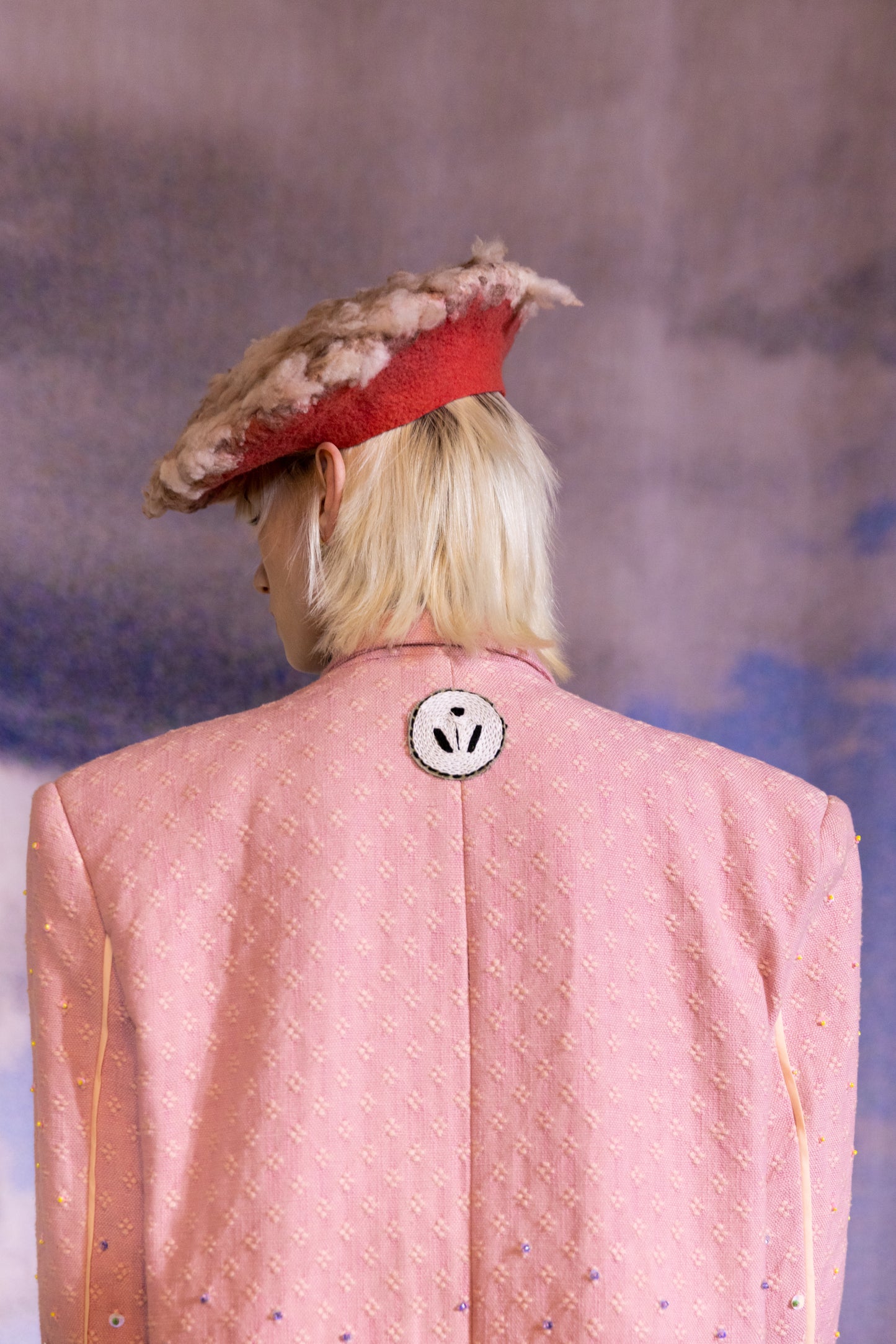 'Pink clay' Hand-beaded Artisanal Double-Breasted Tailored in Deadstock Cotton