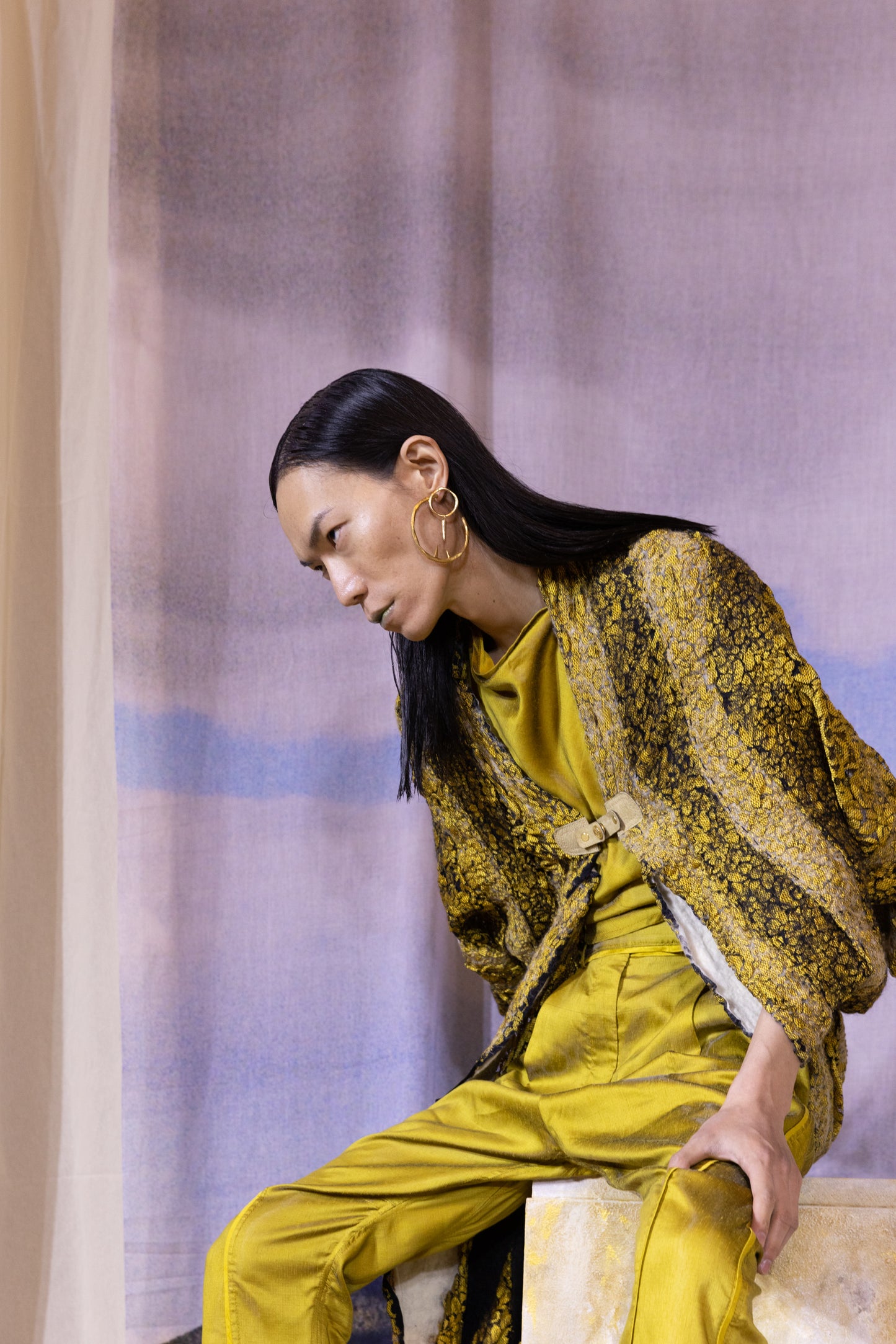 Artisanal 'Golden Karoo' Felt-on-Lace Coat in Wool & Mohair