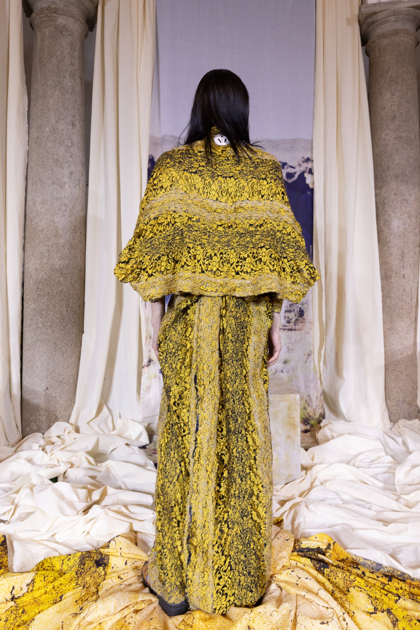 Artisanal 'Golden Karoo' Felt-on-Lace Coat in Wool & Mohair