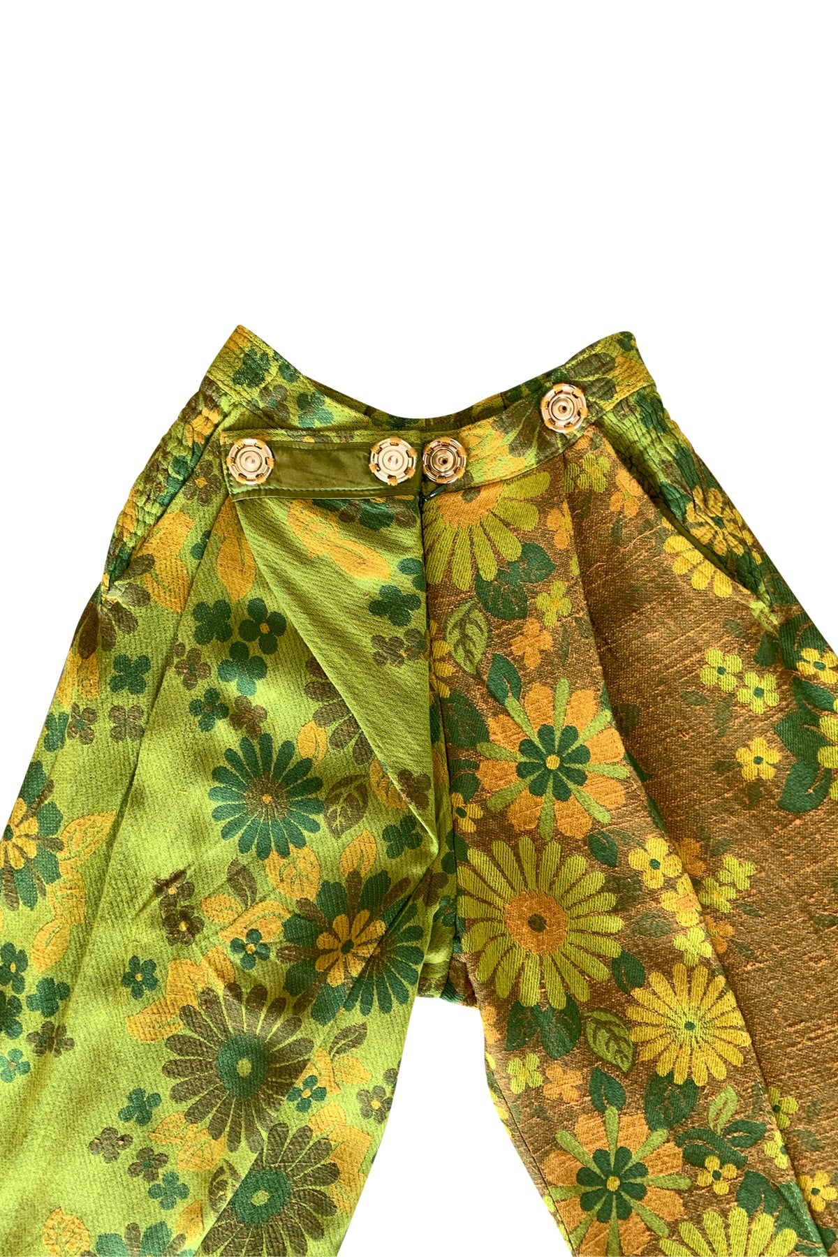 VINTAGE 1970'S DAISY JACQUARD FLARED WRAP PANTS