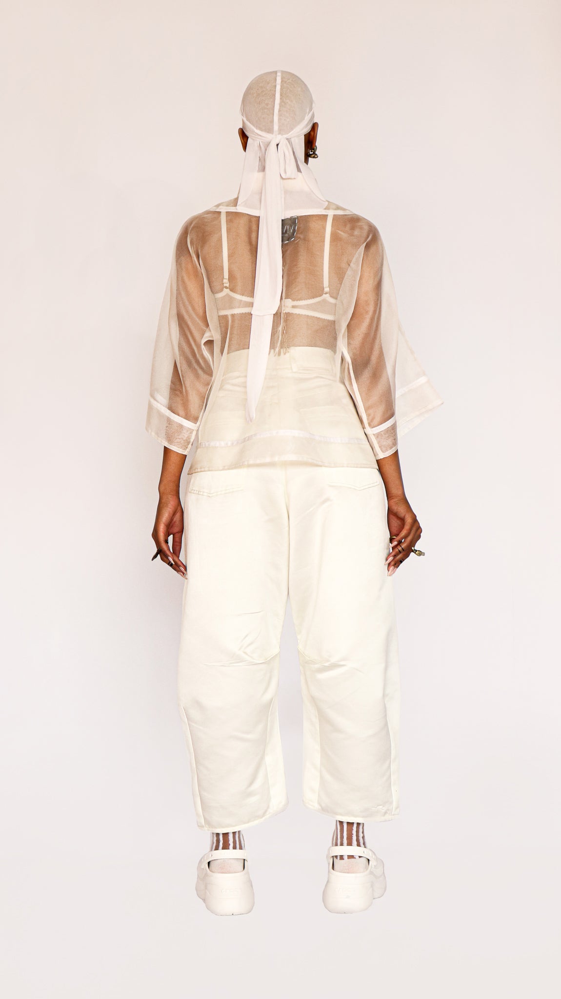 MANDARIN COLLAR SILK ORGANZA KIMONO TOP