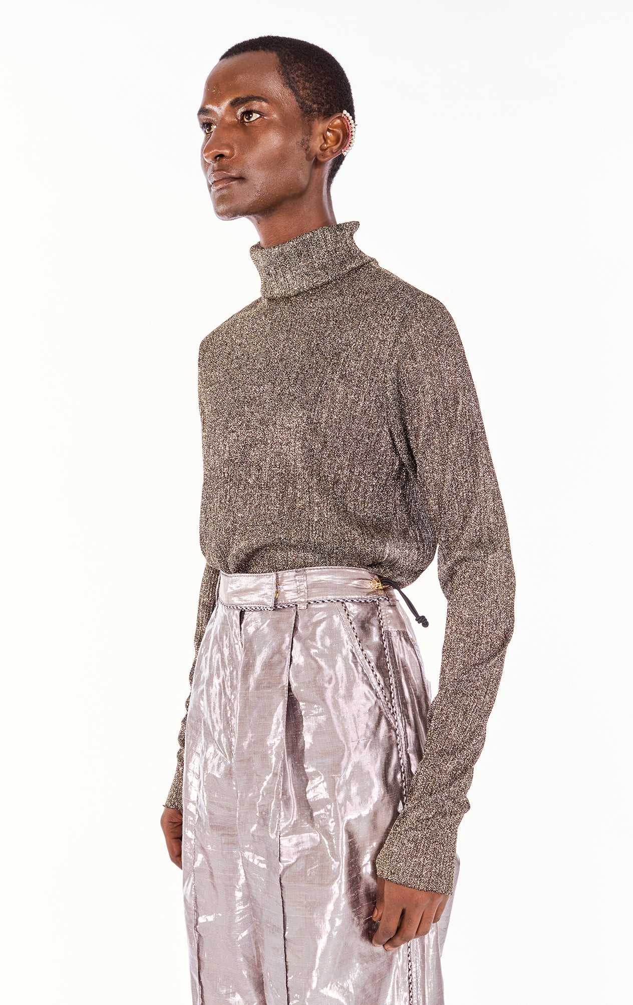 Shimmery Gold and Black Poloneck Top