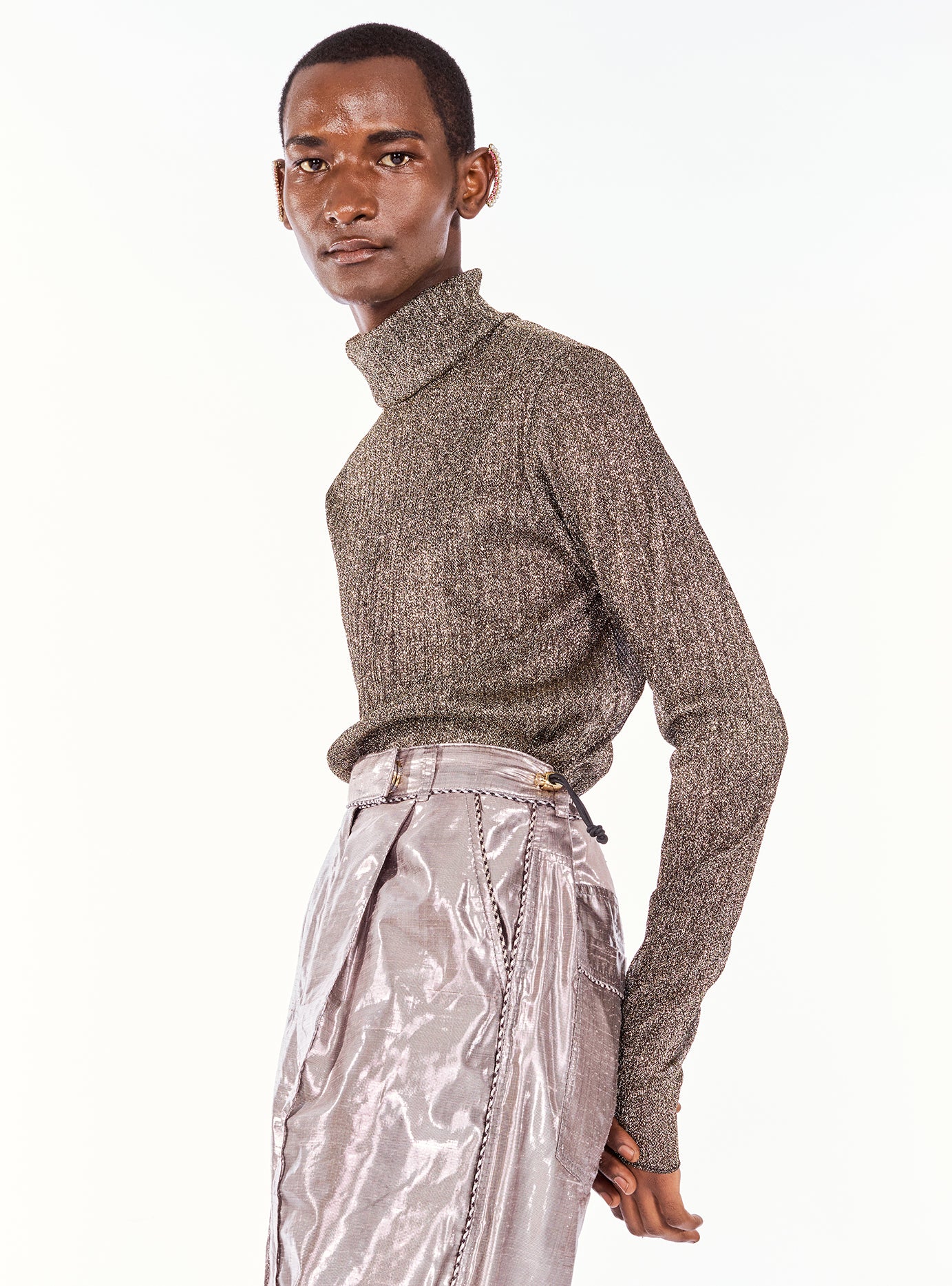 Shimmery Gold and Black Poloneck Top