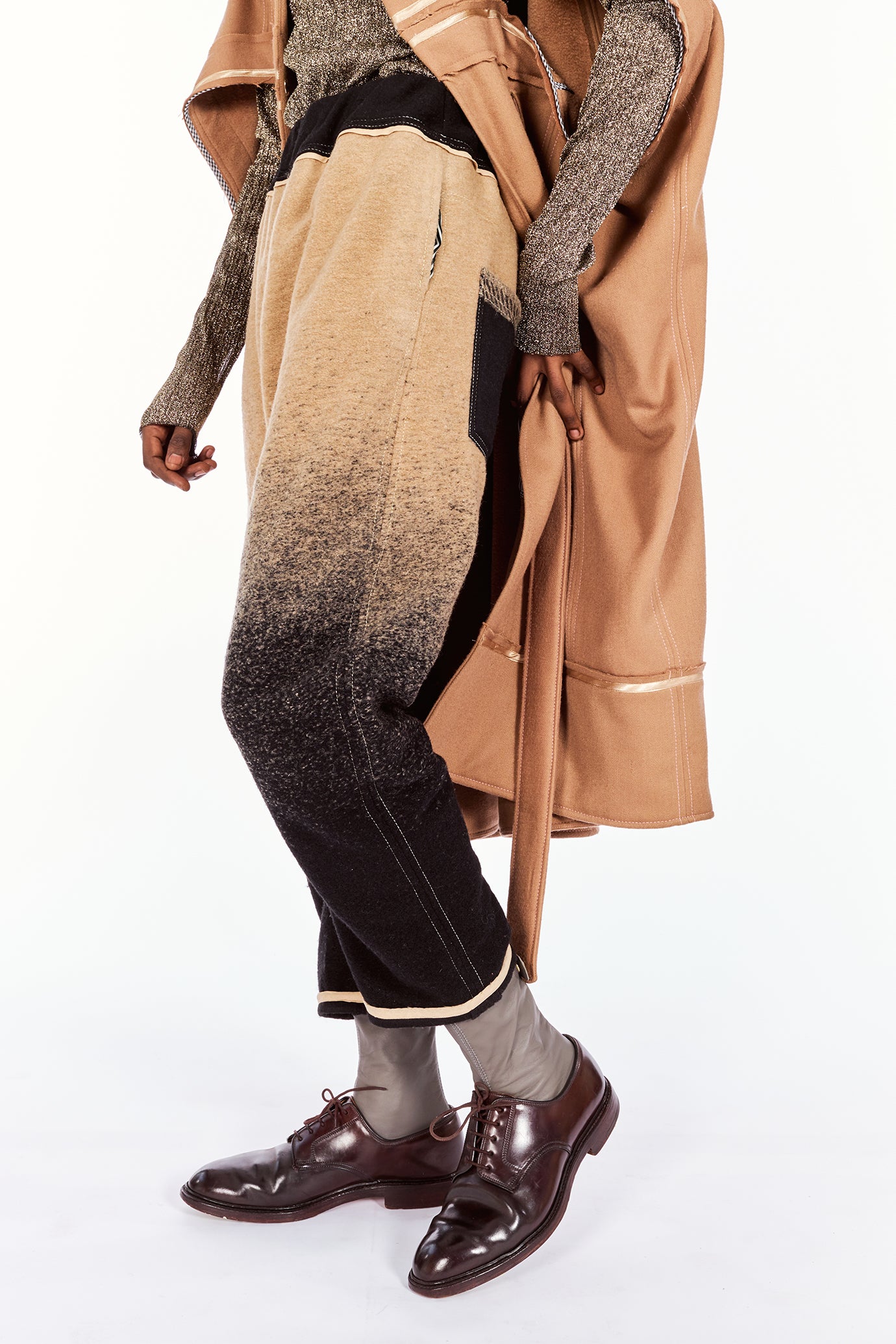 Beige & Black Ombré Arched-Leg Pants