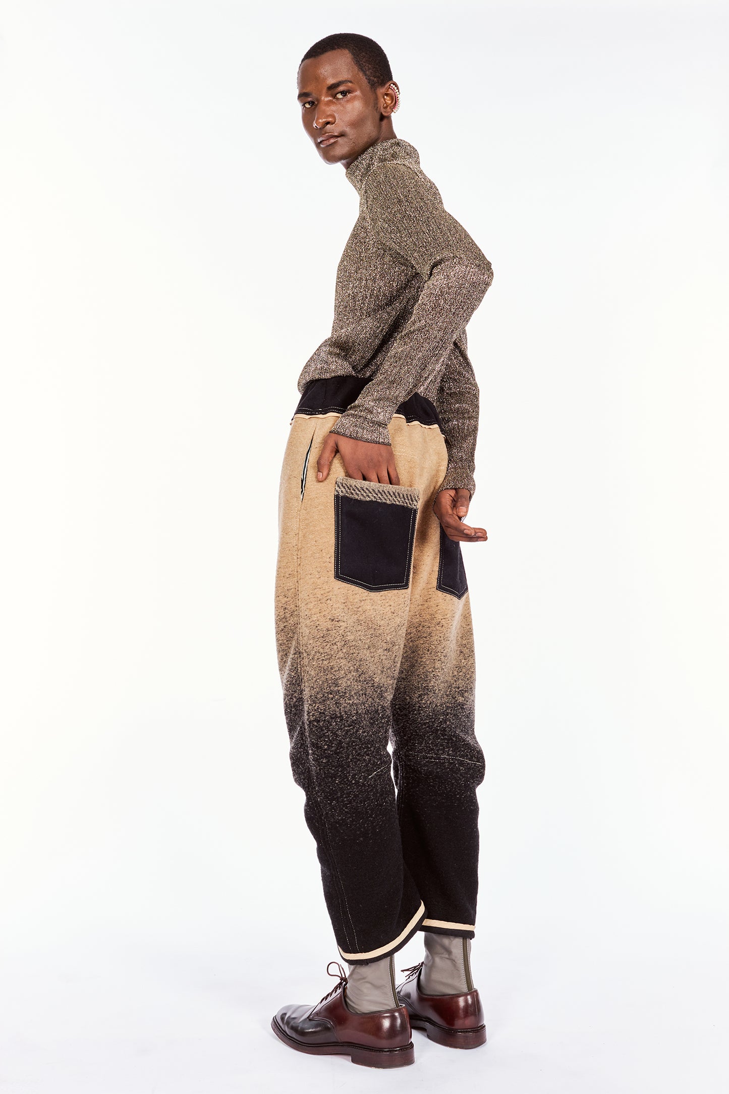 Beige & Black Ombré Arched-Leg Pants