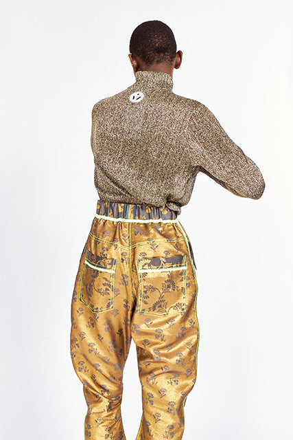 Silk Brocade Arch-Leg Pants