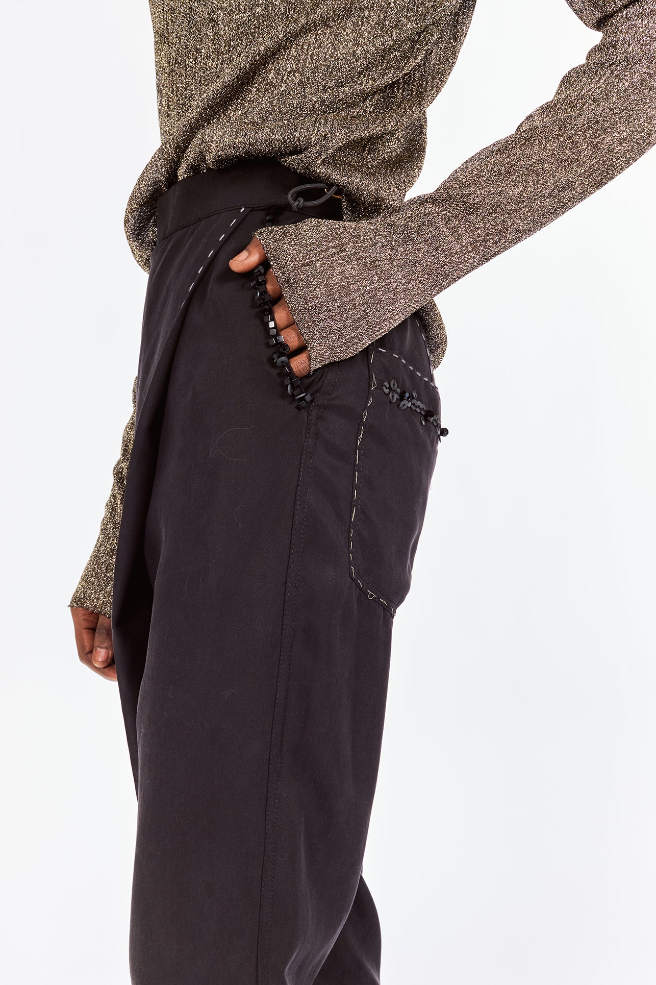 Artisanal Hand-beaded Wrap Pants