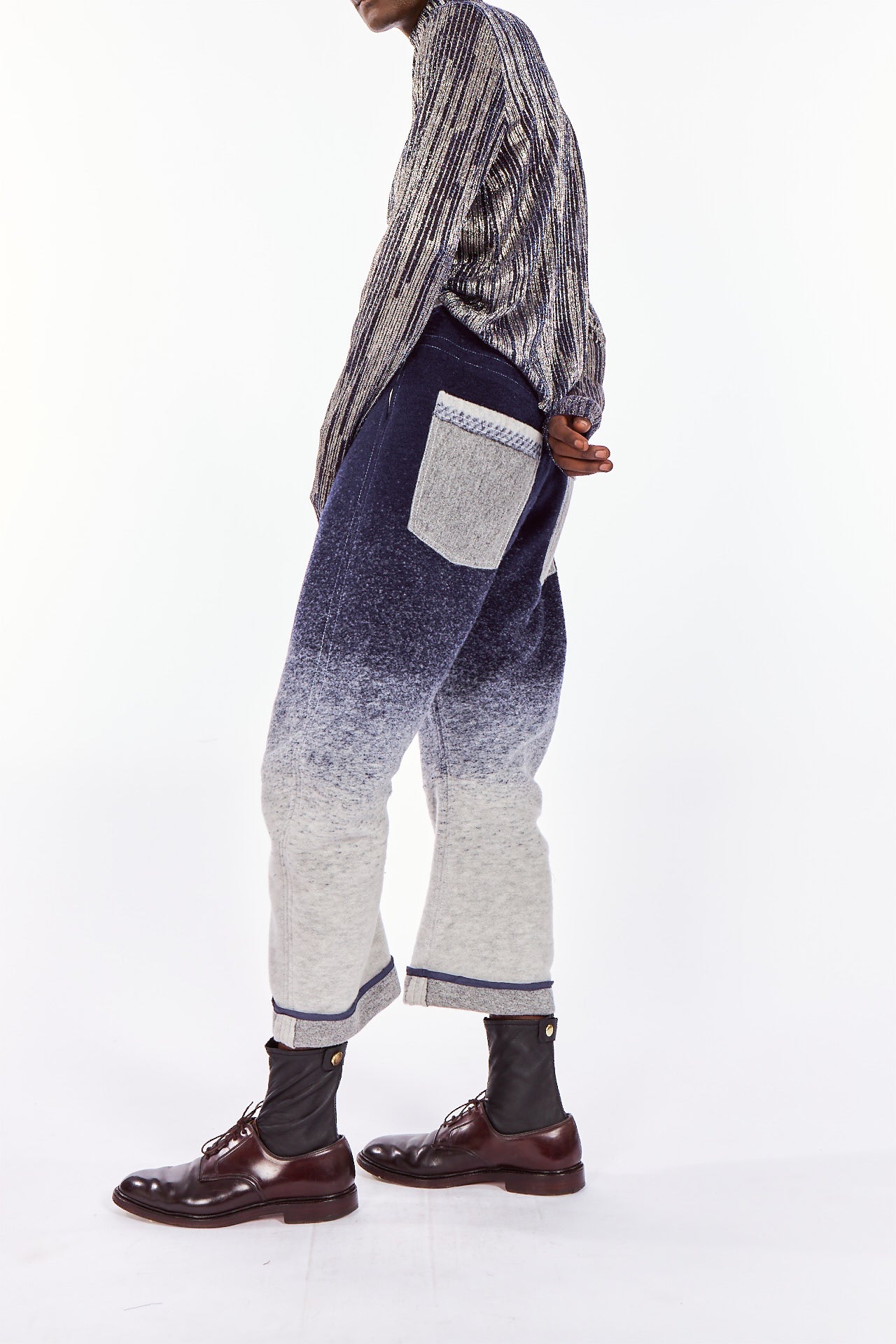 Blue & White Ombré Arched-leg Pants