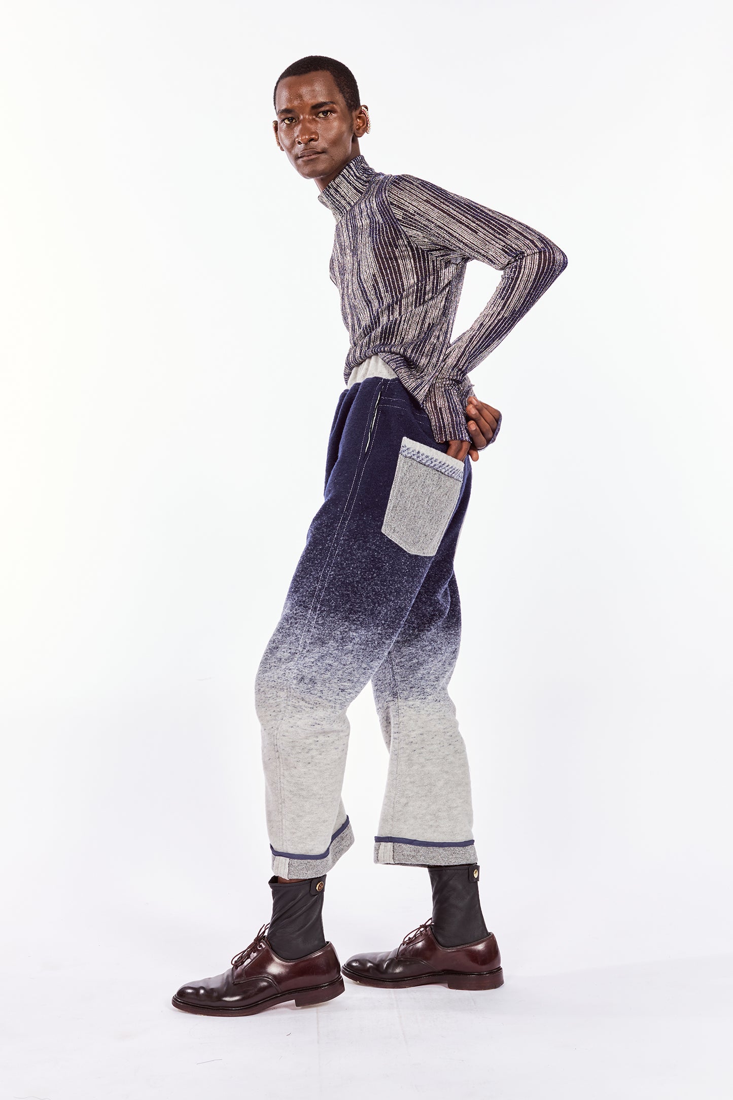 Blue & White Ombré Arched-leg Pants