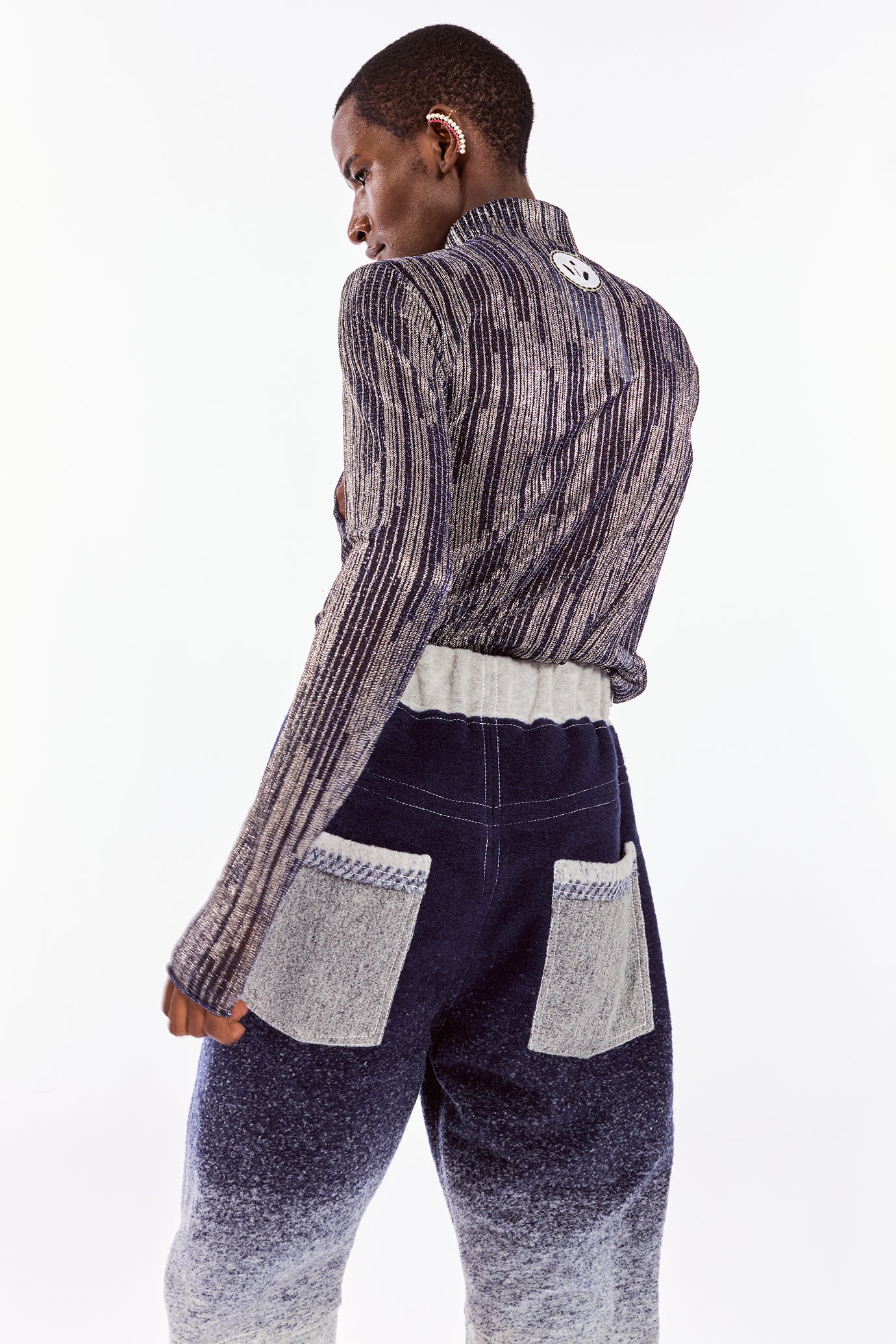 Blue & White Ombré Arched-leg Pants