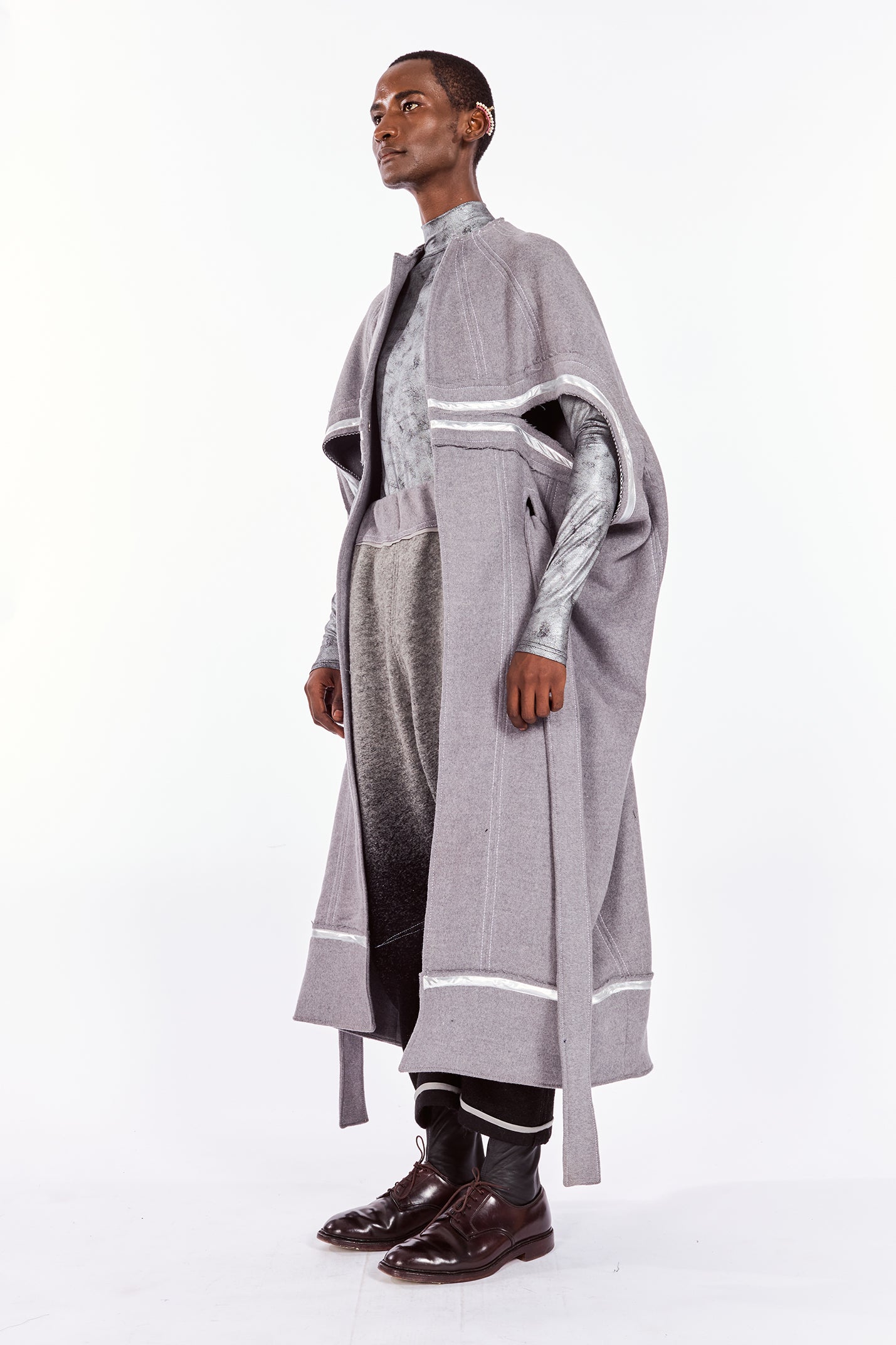 Grey Boiled-Wool Cocoon Coat