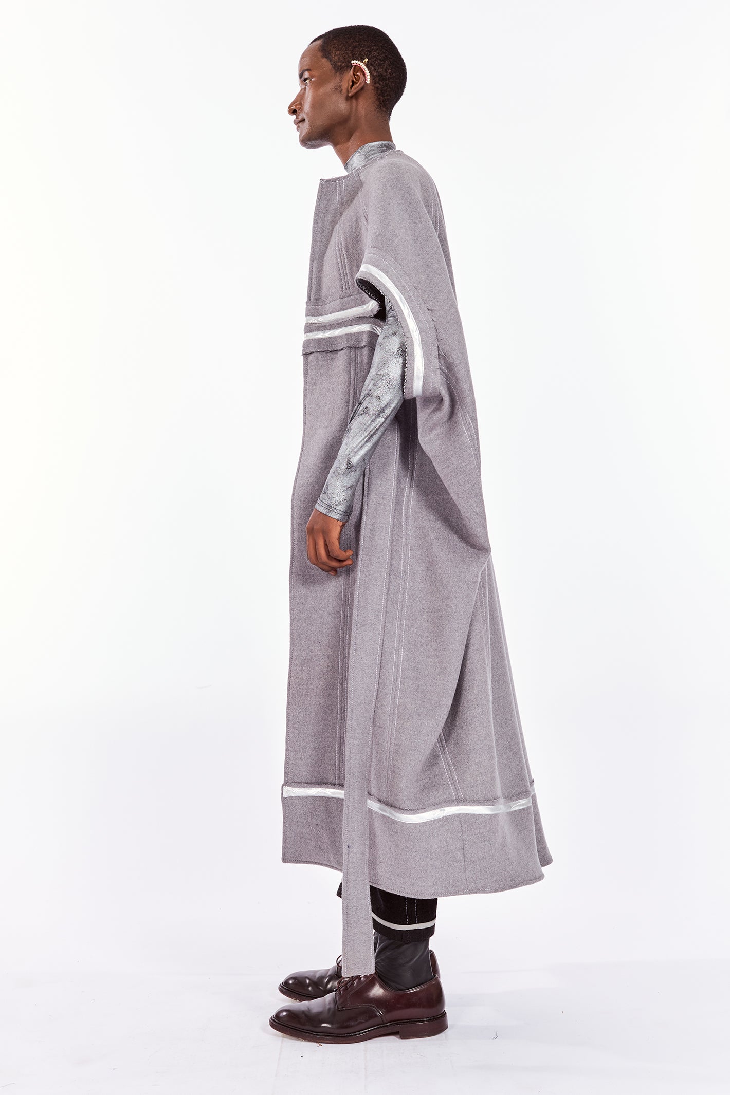 Grey Boiled-Wool Cocoon Coat