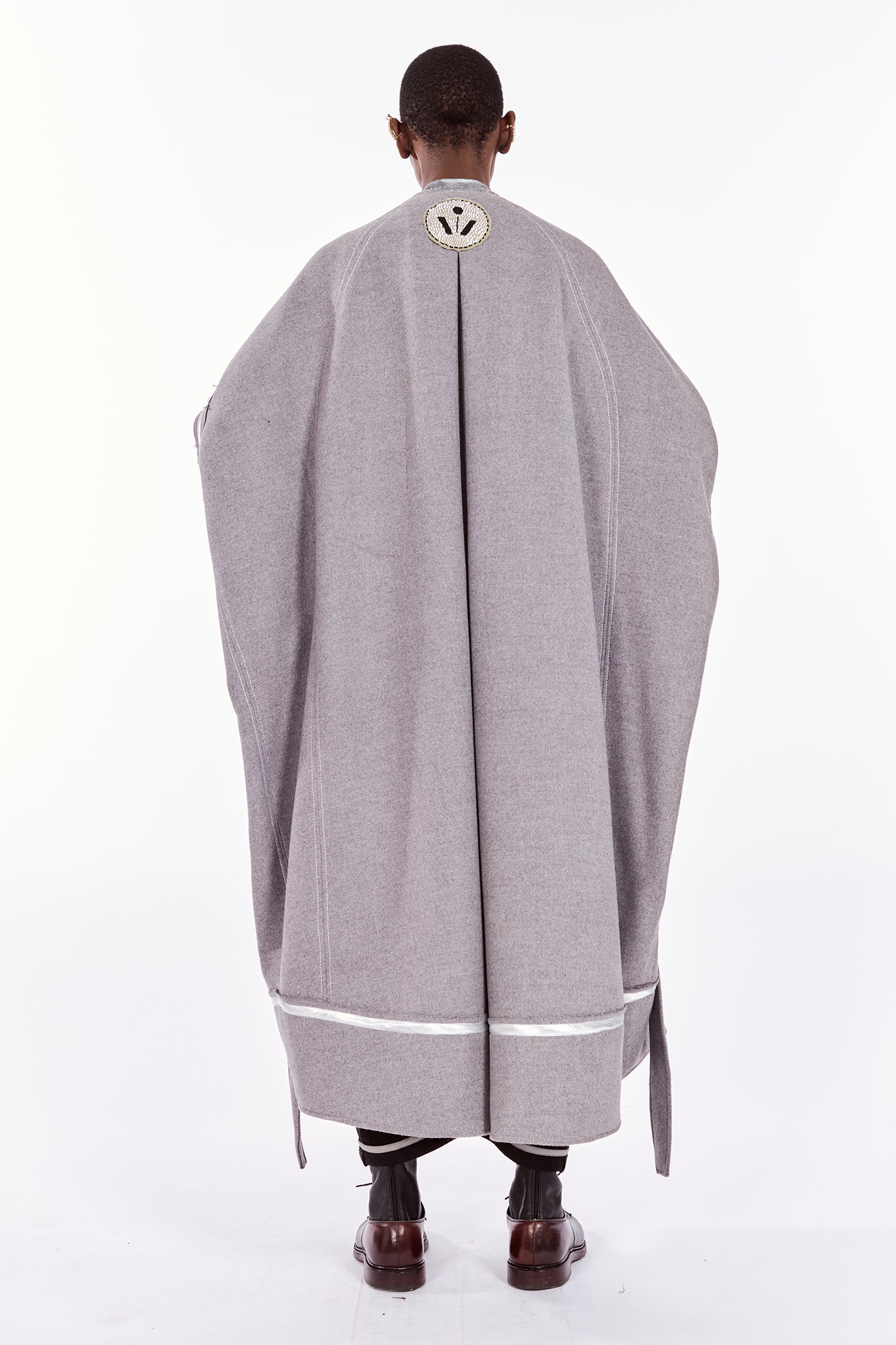 Grey Boiled-Wool Cocoon Coat