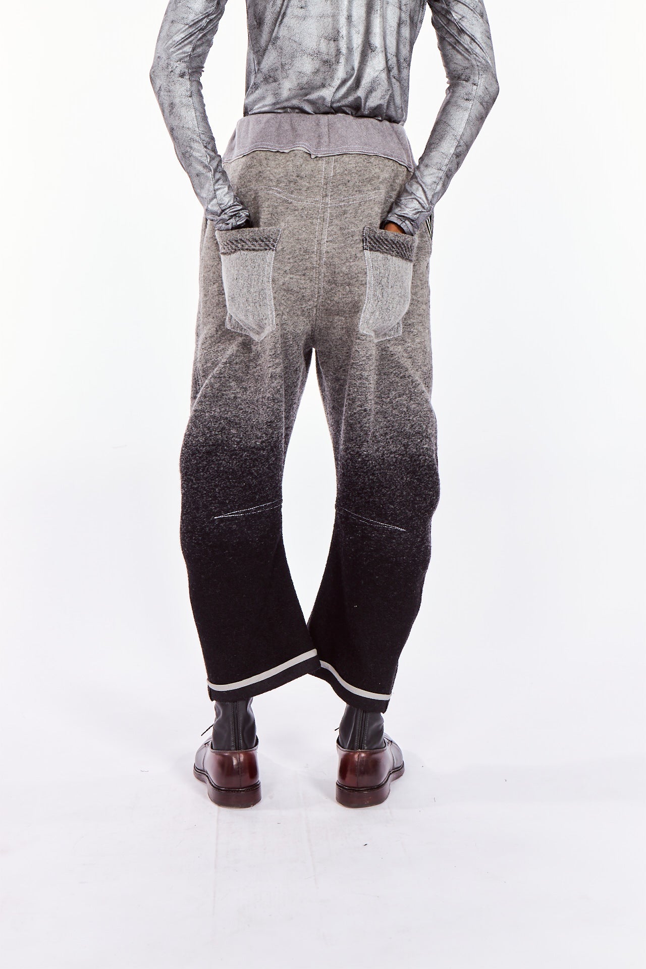 Grey & Black Ombré Arched-leg Pants