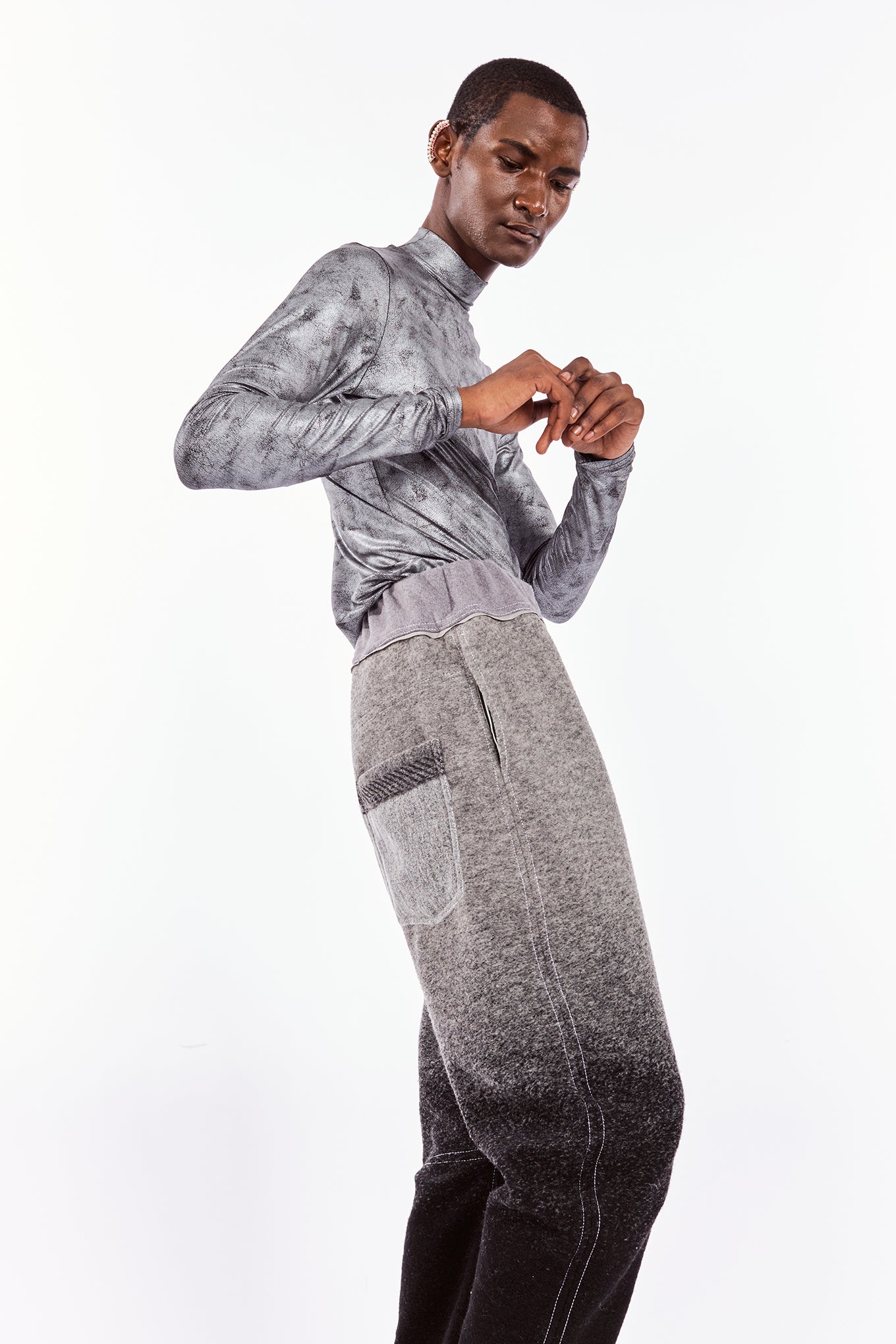 Grey & Black Ombré Arched-leg Pants