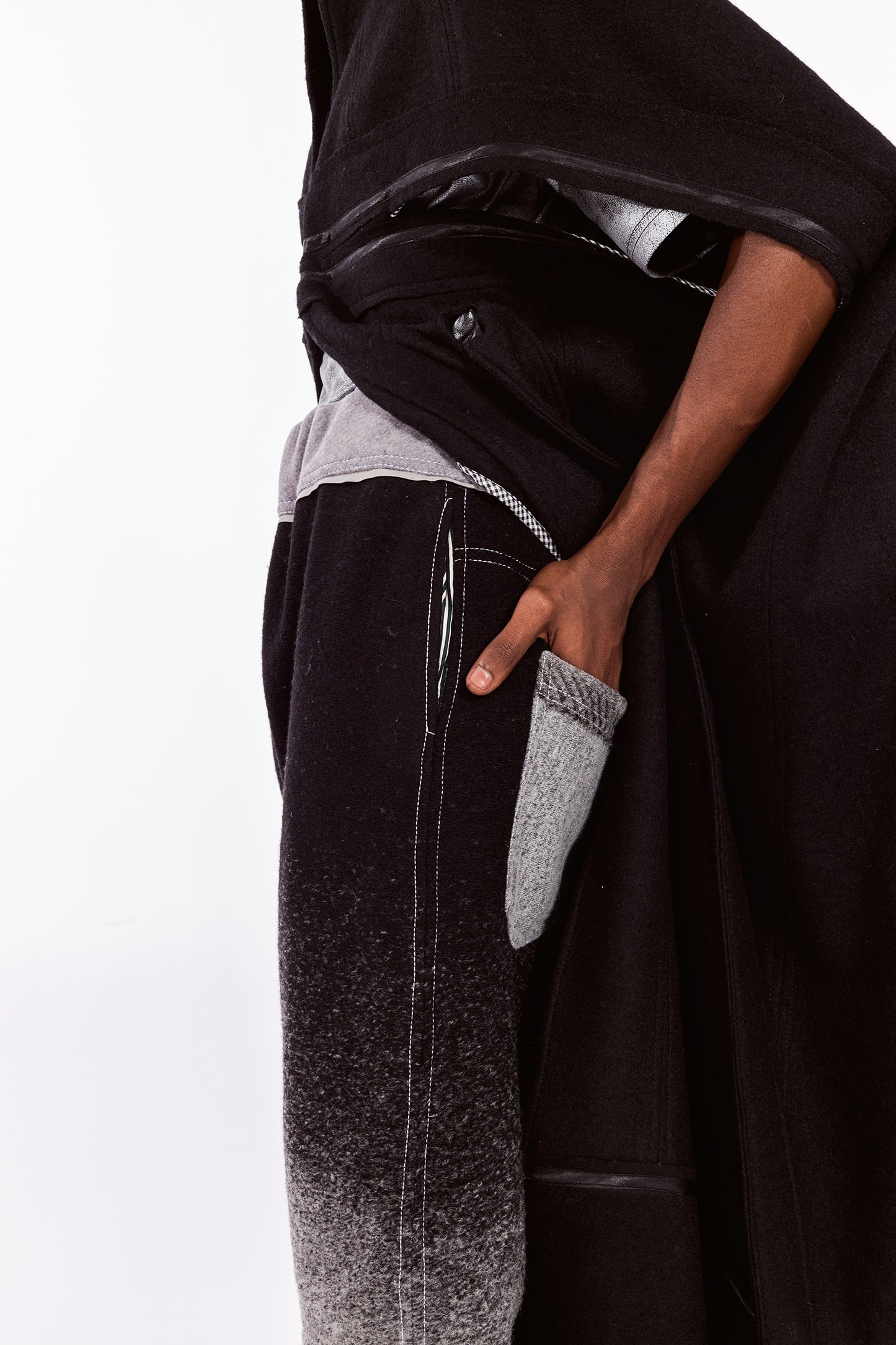 Black & Grey Ombré Arched-Leg Pants