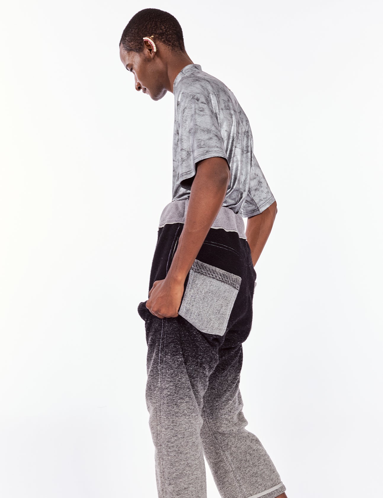 Black & Grey Ombré Arched-Leg Pants