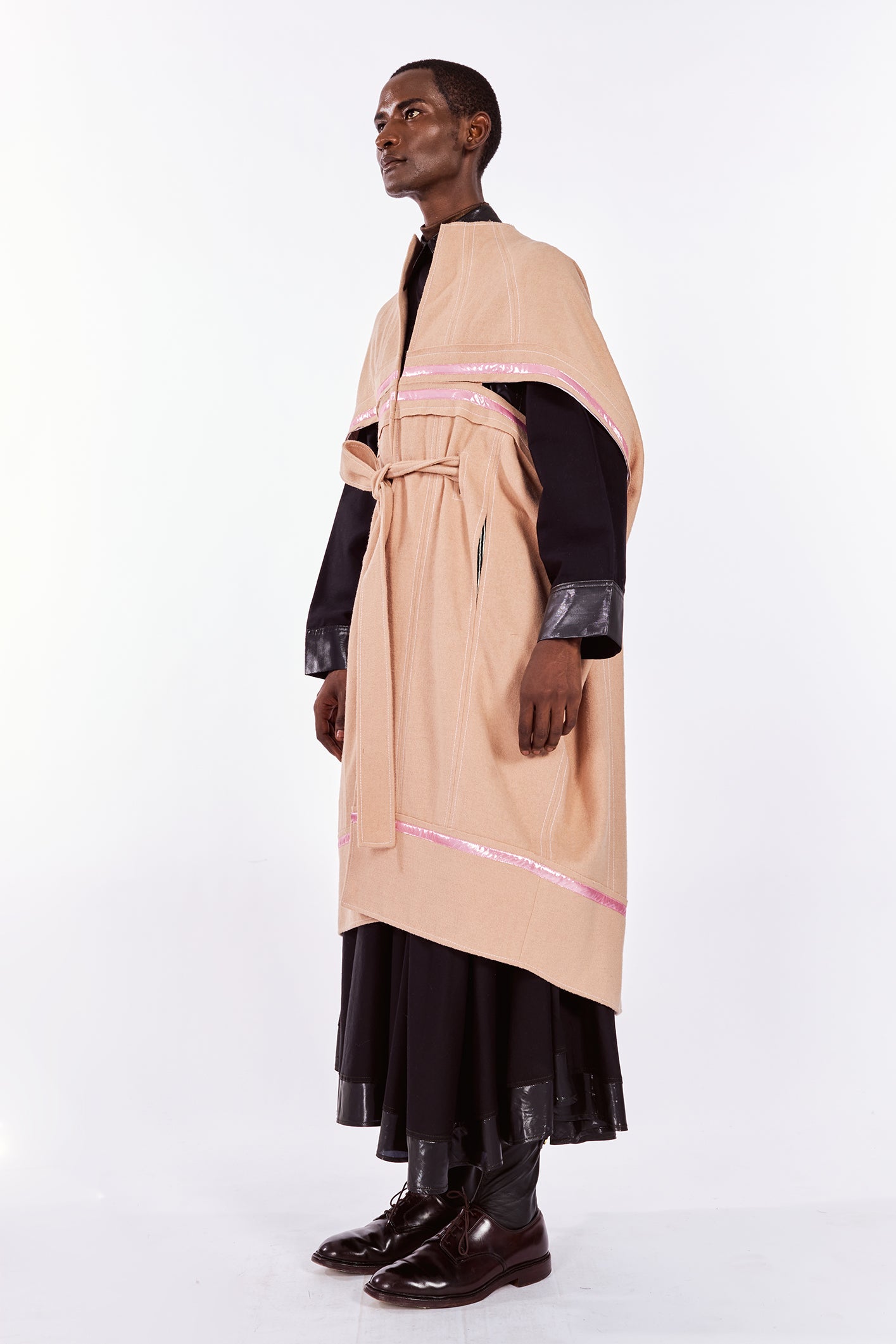 Pink Boiled-Wool Cocoon Coat