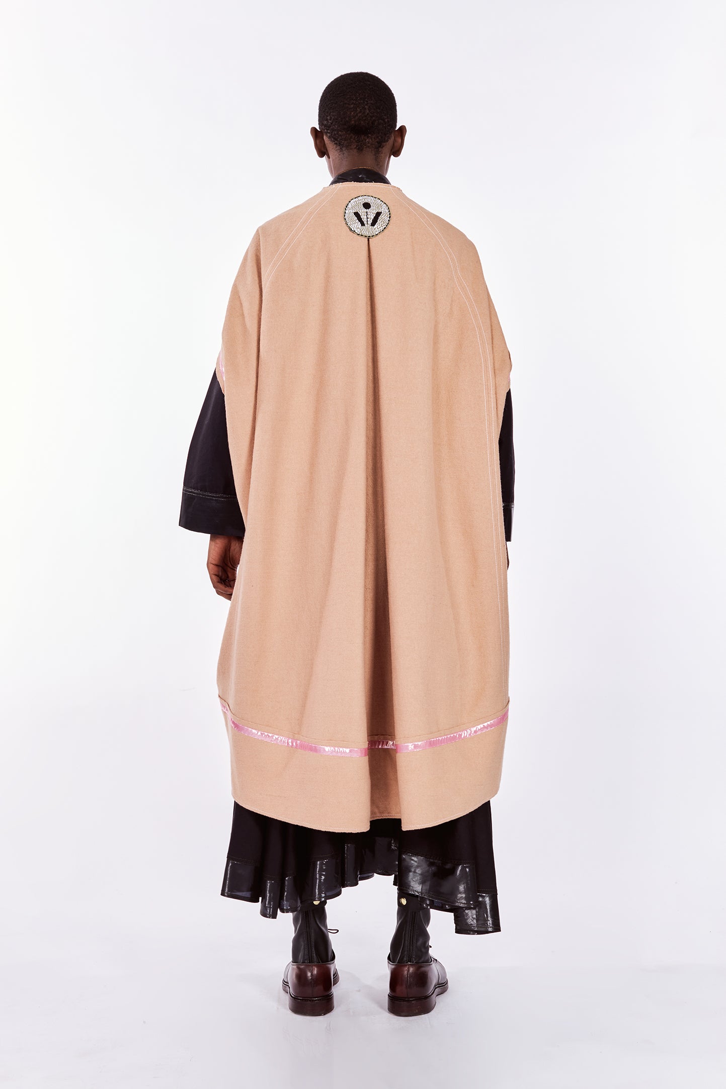 Pink Boiled-Wool Cocoon Coat