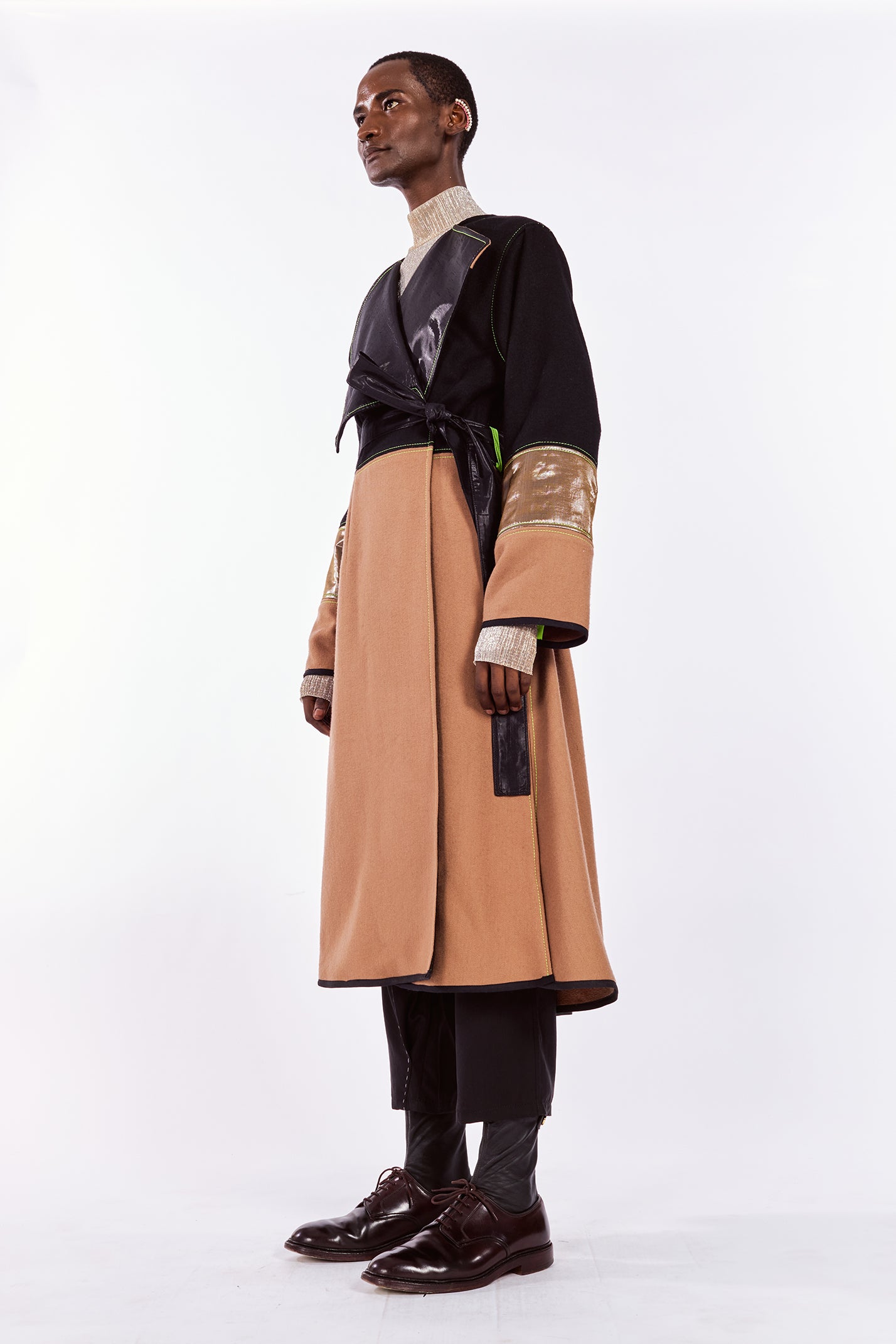 Black & Caramel Cashmere & Wool-blend Coat
