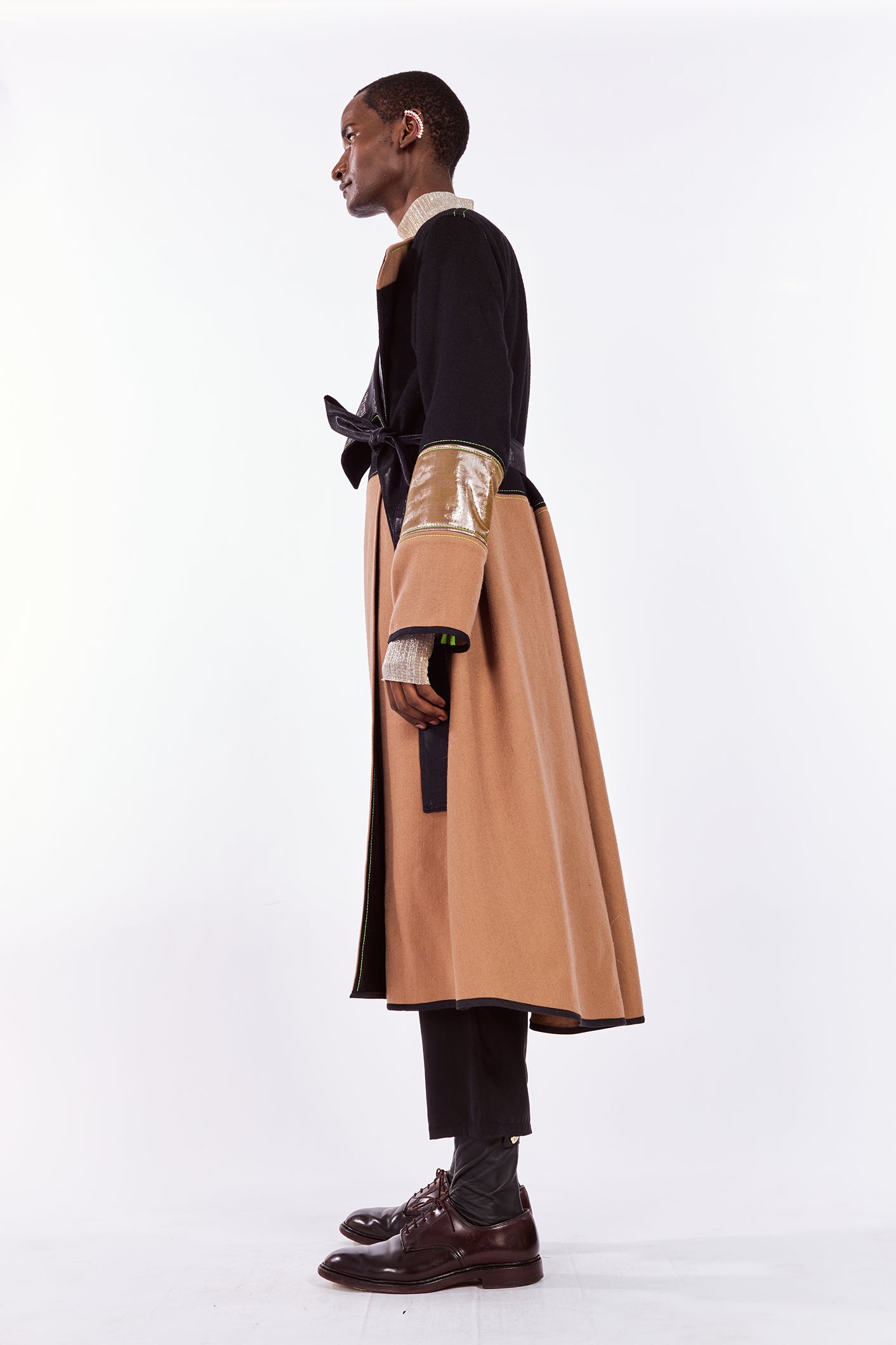 Black & Caramel Cashmere & Wool-blend Coat