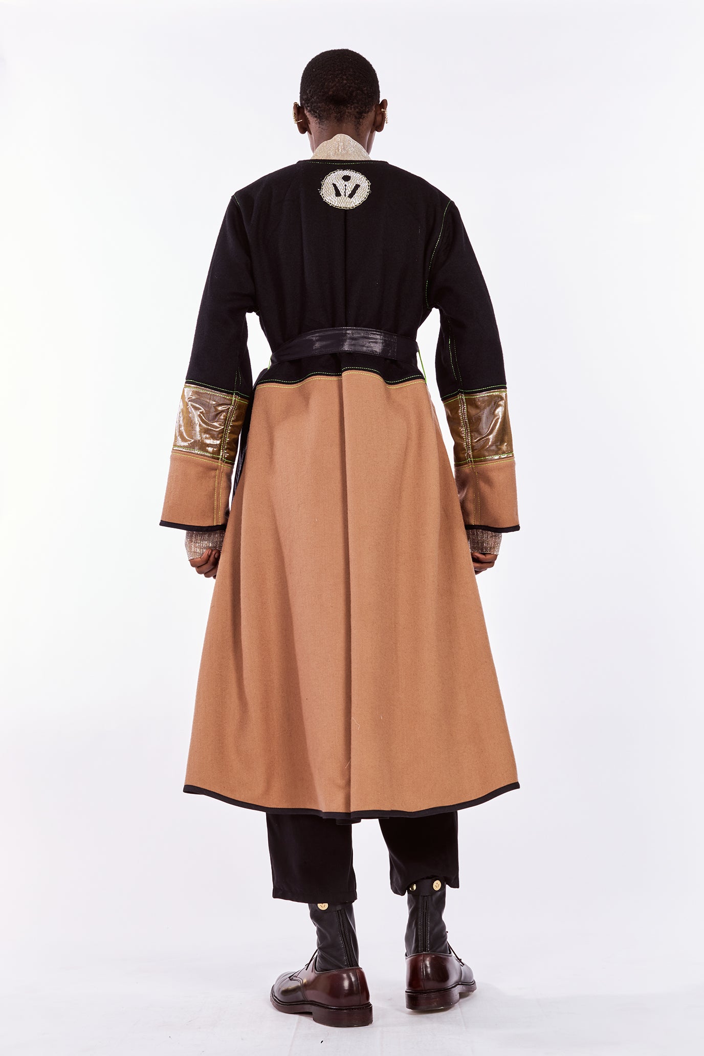 Black & Caramel Cashmere & Wool-blend Coat