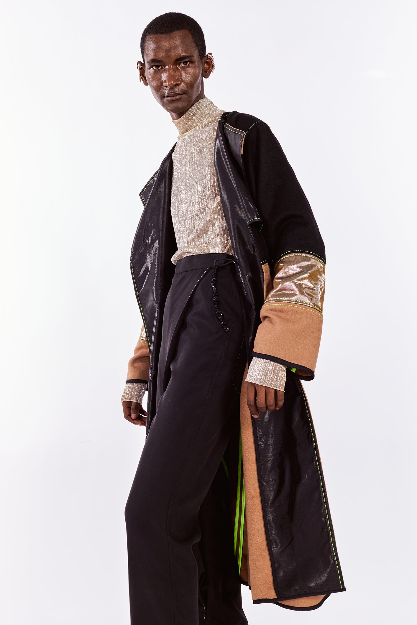 Black & Caramel Cashmere & Wool-blend Coat