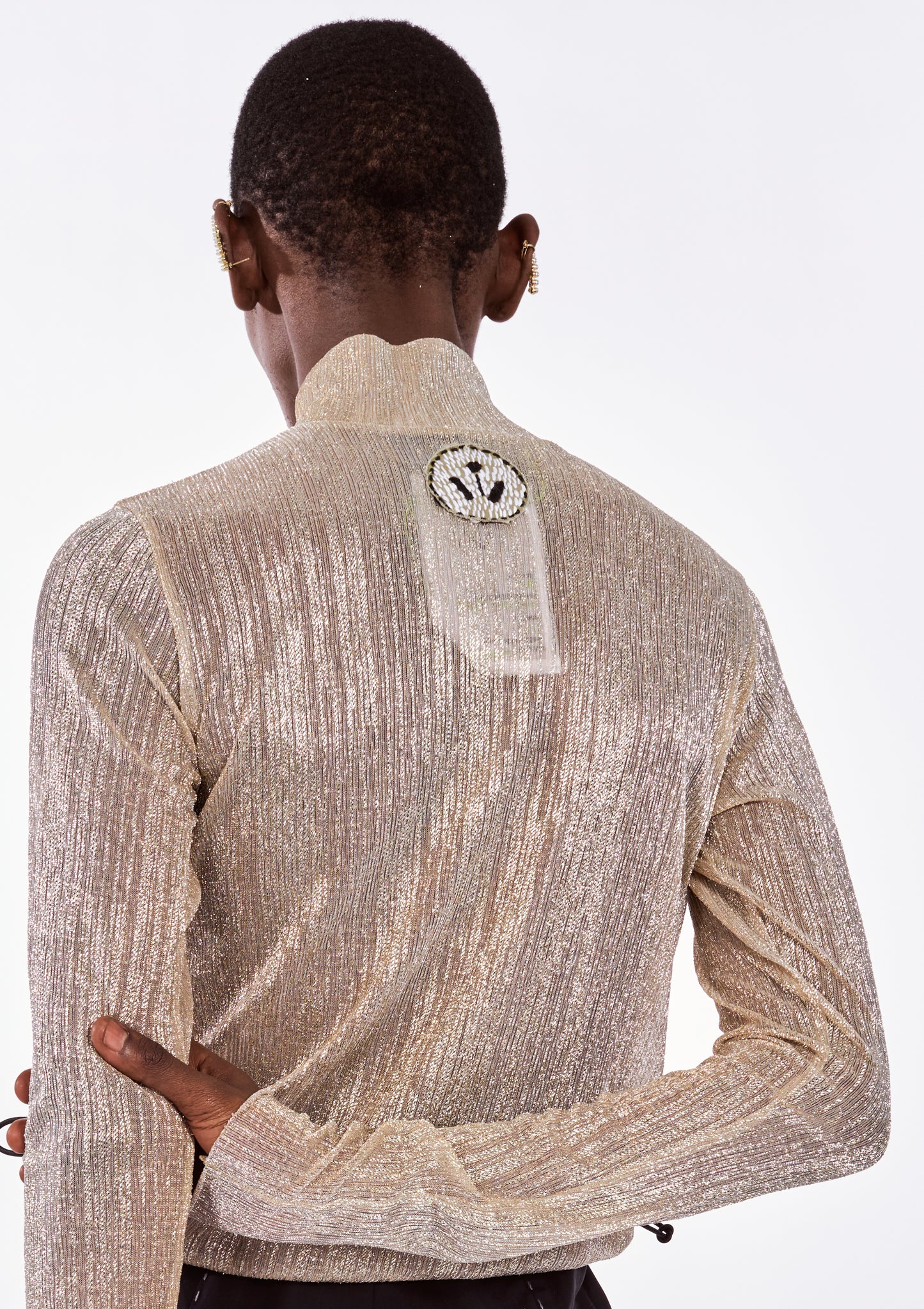 Shimmery Gold & Beige Poloneck Top