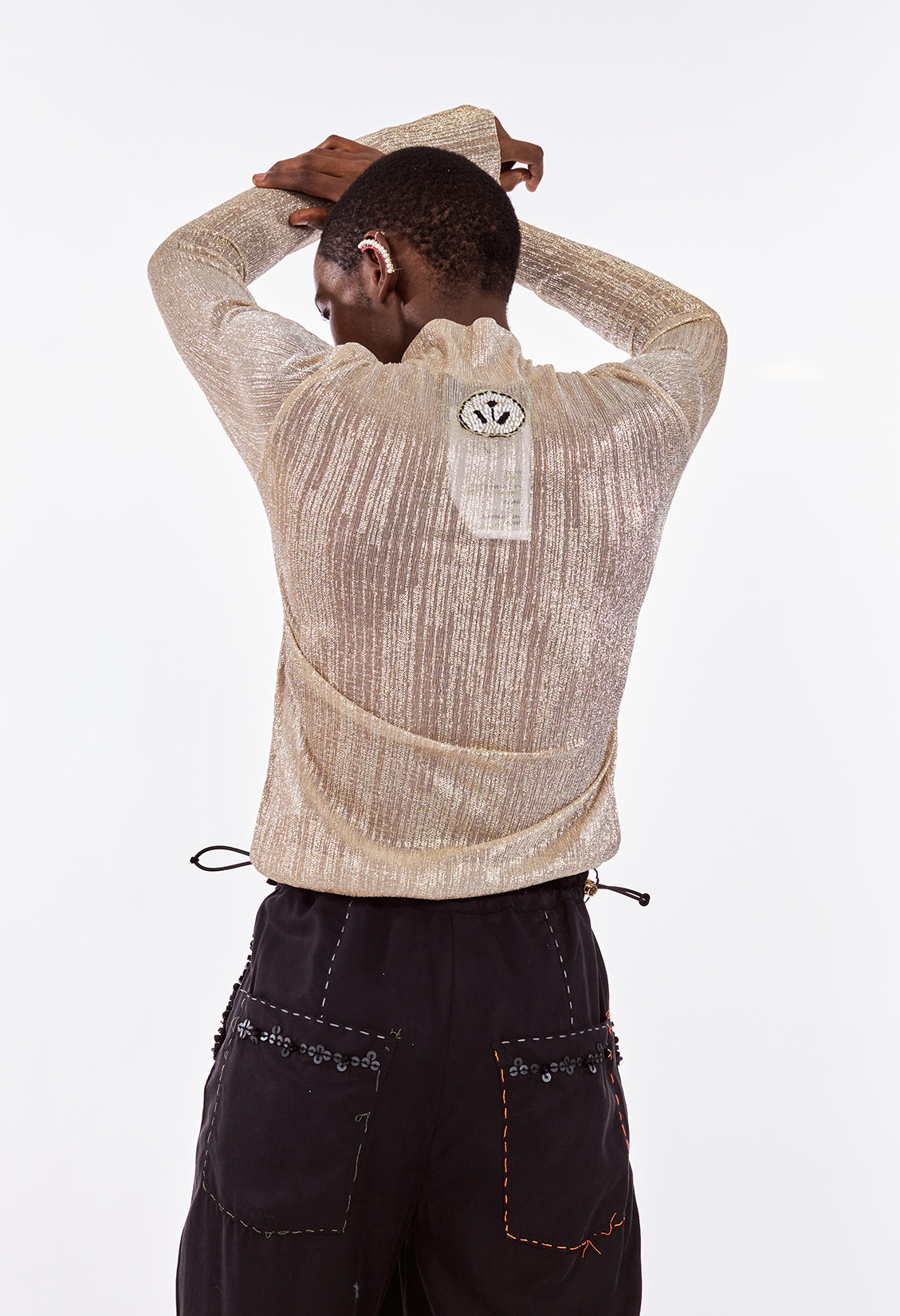 Shimmery Gold & Beige Poloneck Top