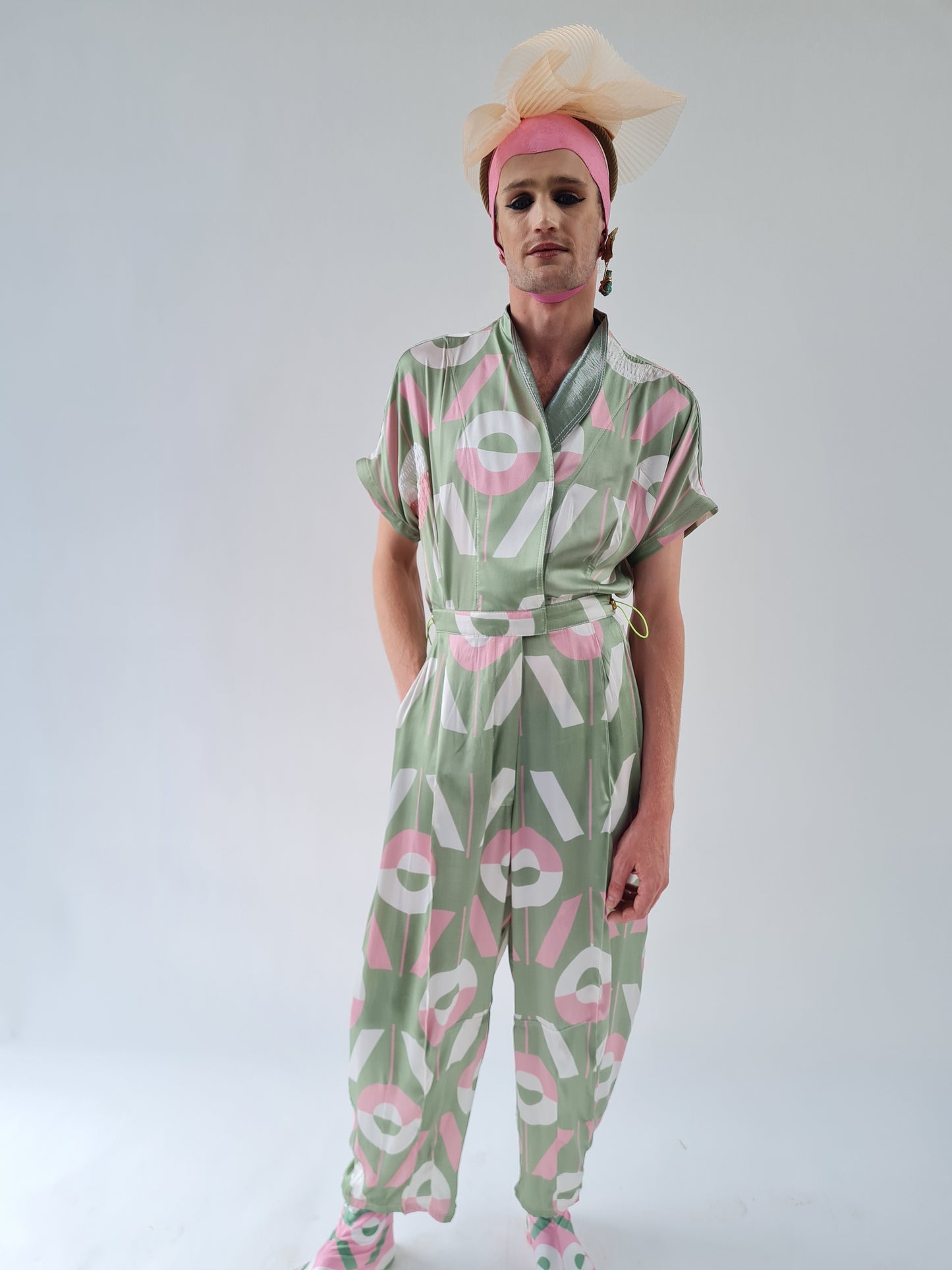 ViVi Monogram Signature Satin Jumpsuit with Hand Embroidery Stitches