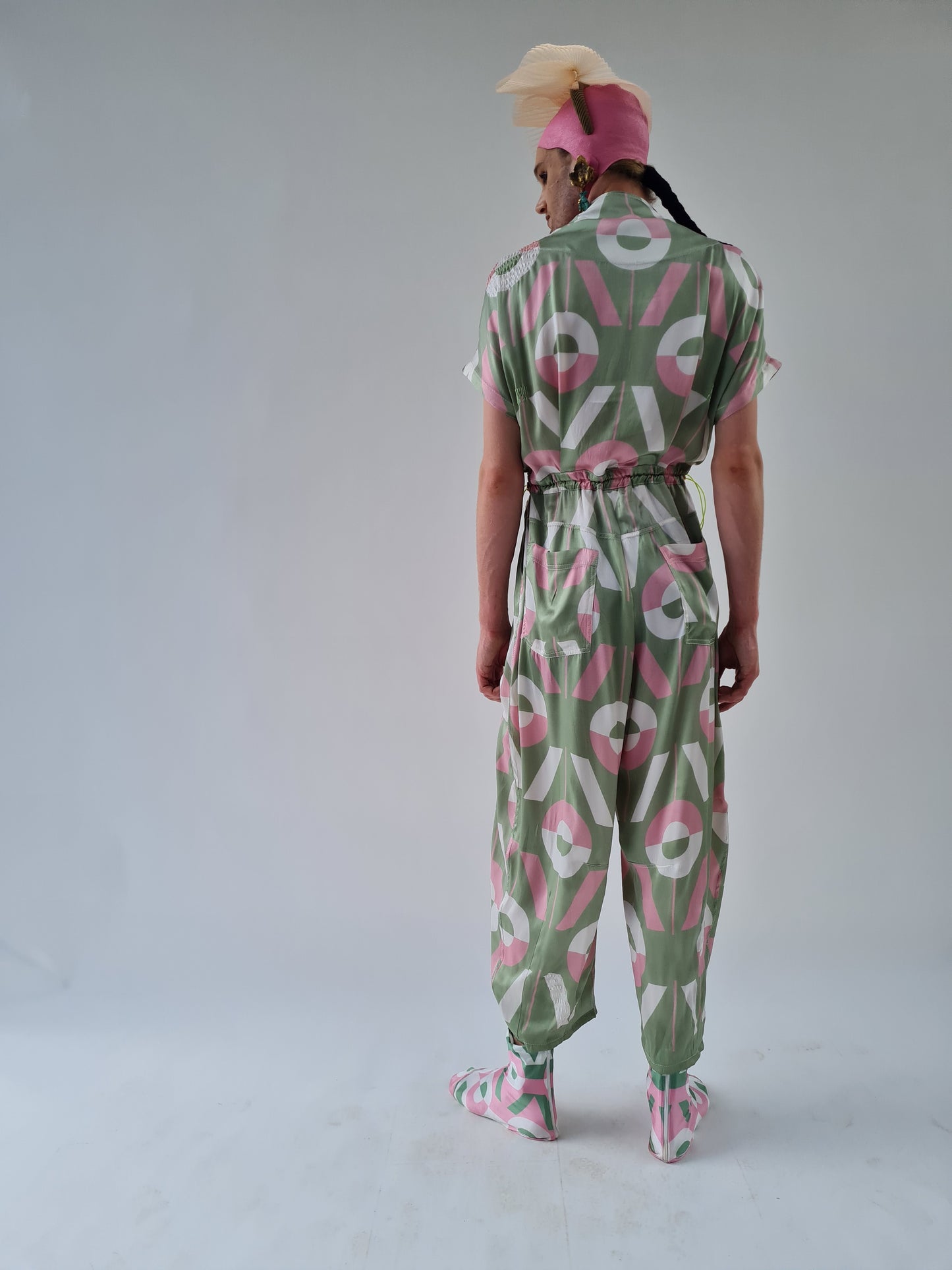 ViVi Monogram Signature Satin Jumpsuit with Hand Embroidery Stitches