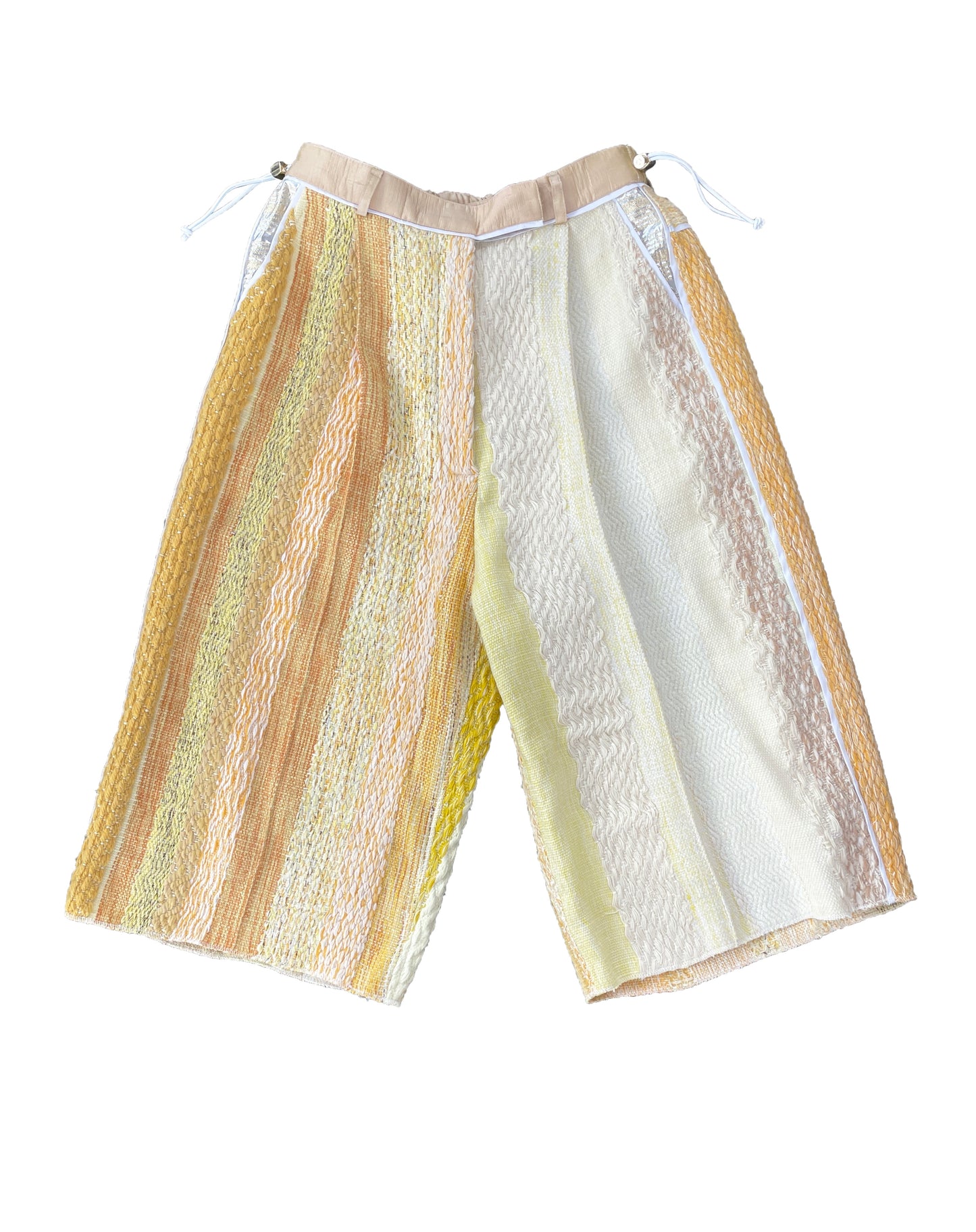 Artisanal Hand-Woven 'Sunny Scene' 3/4 Signature pants in Wool, Mohair & Viscose
