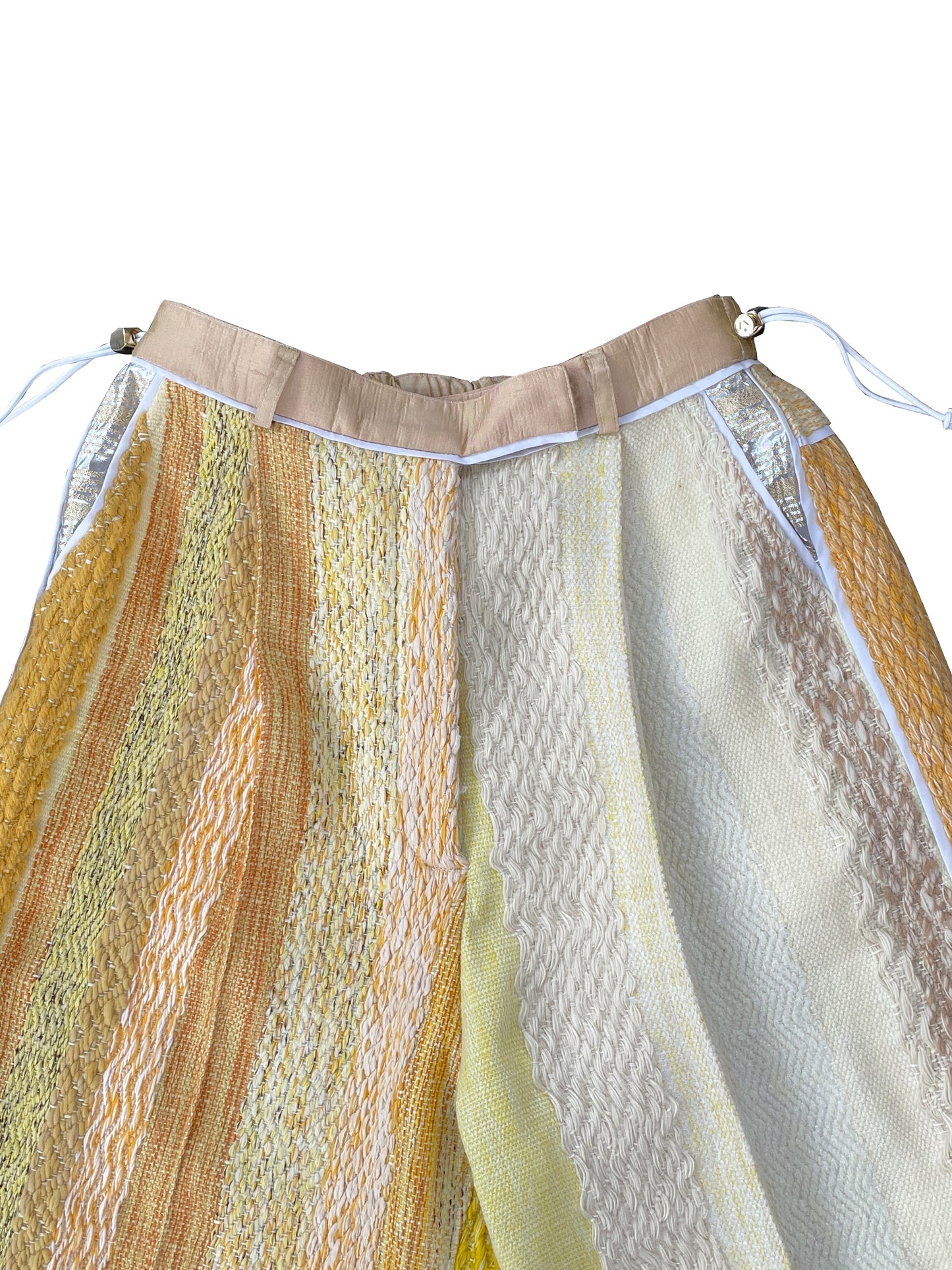 Artisanal Hand-Woven 'Sunny Scene' 3/4 Signature pants in Wool, Mohair & Viscose