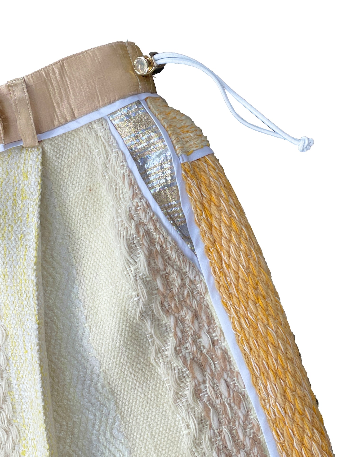 Artisanal Hand-Woven 'Sunny Scene' 3/4 Signature pants in Wool, Mohair & Viscose