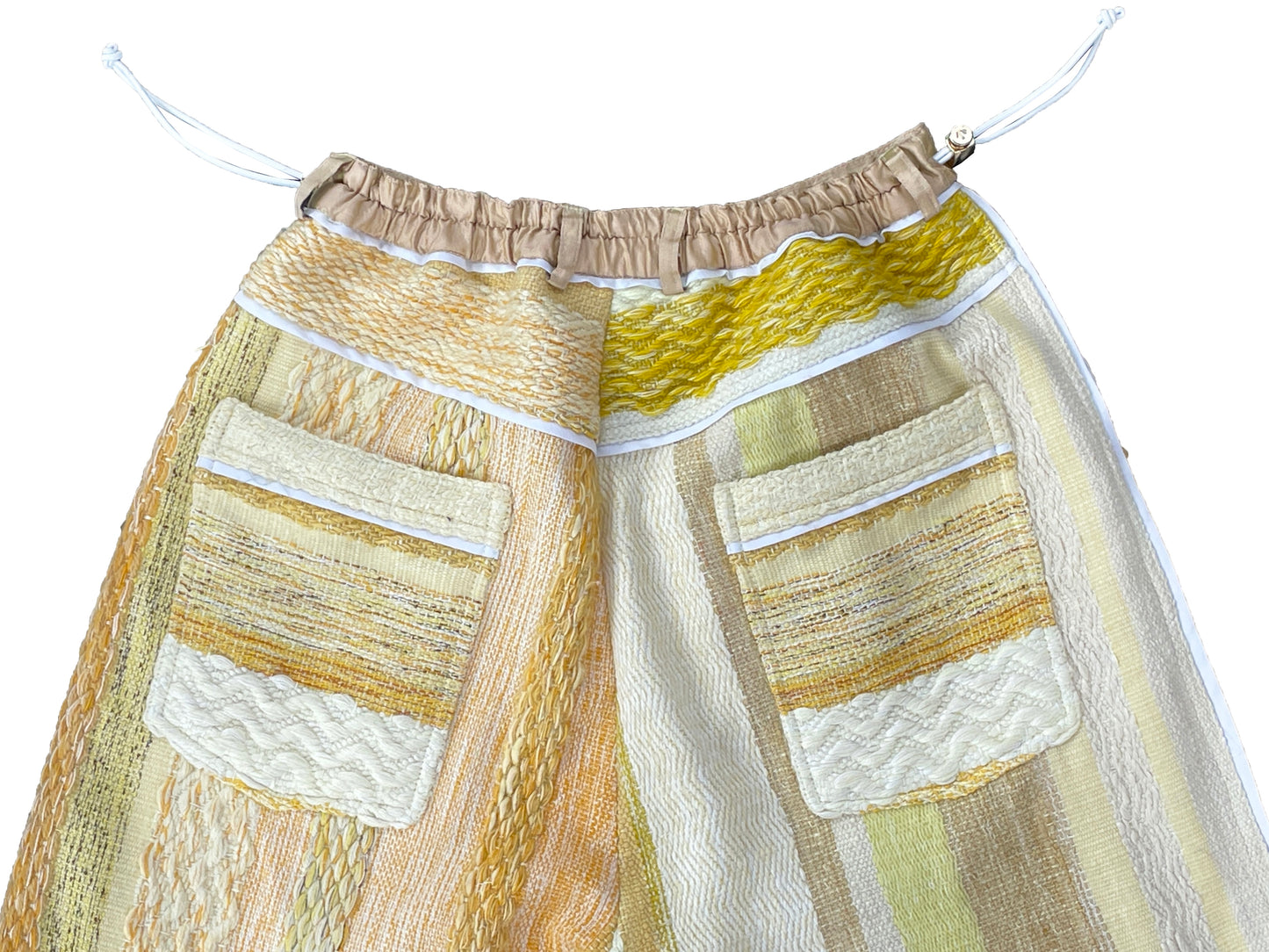 Artisanal Hand-Woven 'Sunny Scene' 3/4 Signature pants in Wool, Mohair & Viscose