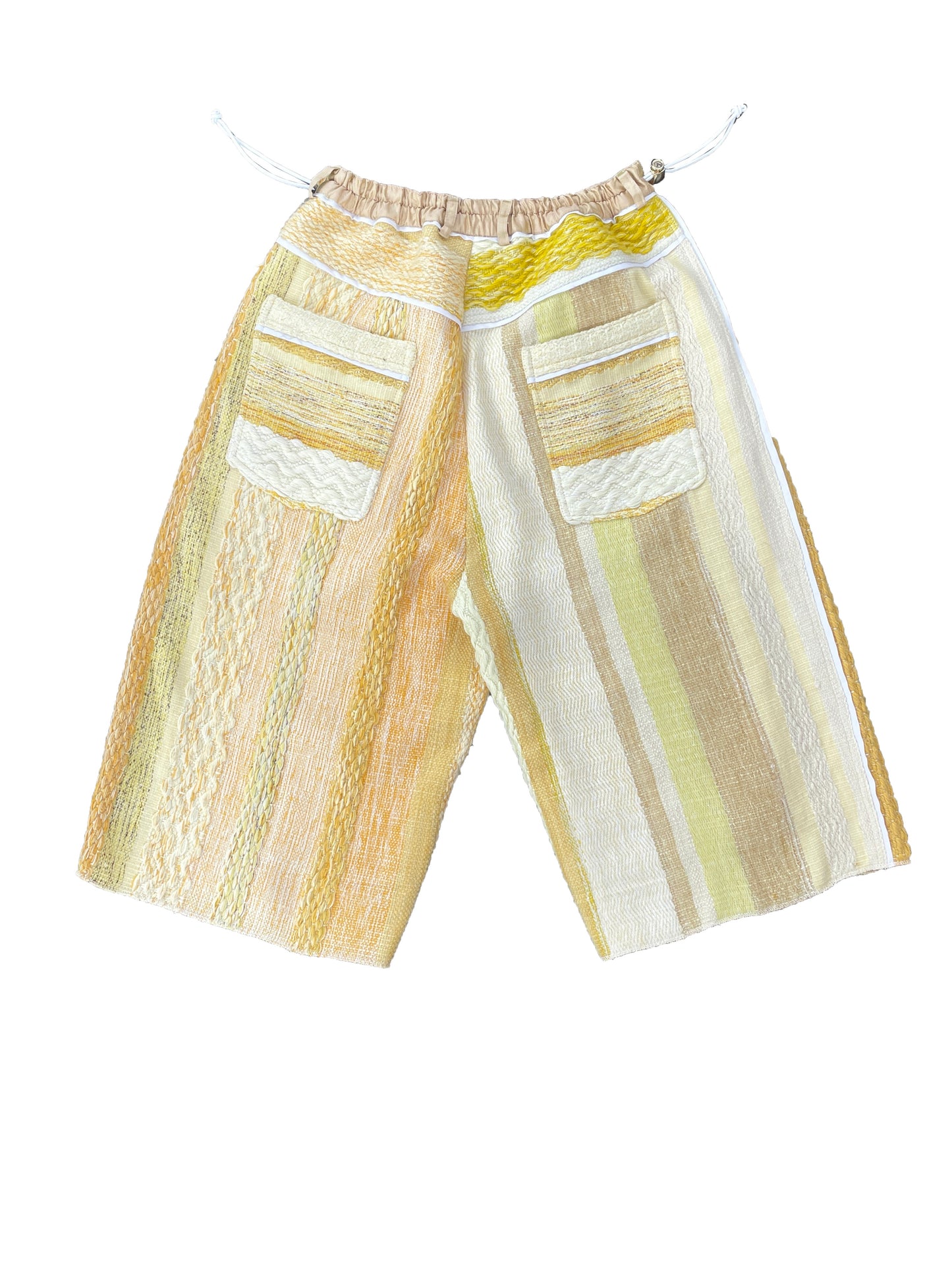 Artisanal Hand-Woven 'Sunny Scene' 3/4 Signature pants in Wool, Mohair & Viscose