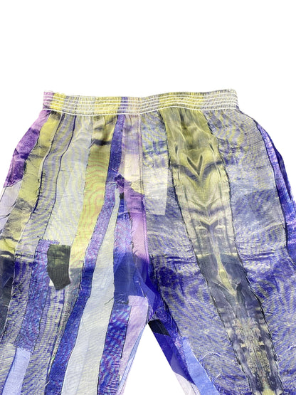 Blue 'Viviers Abstract Scrap' Printed Deadstock Chiffon Pants