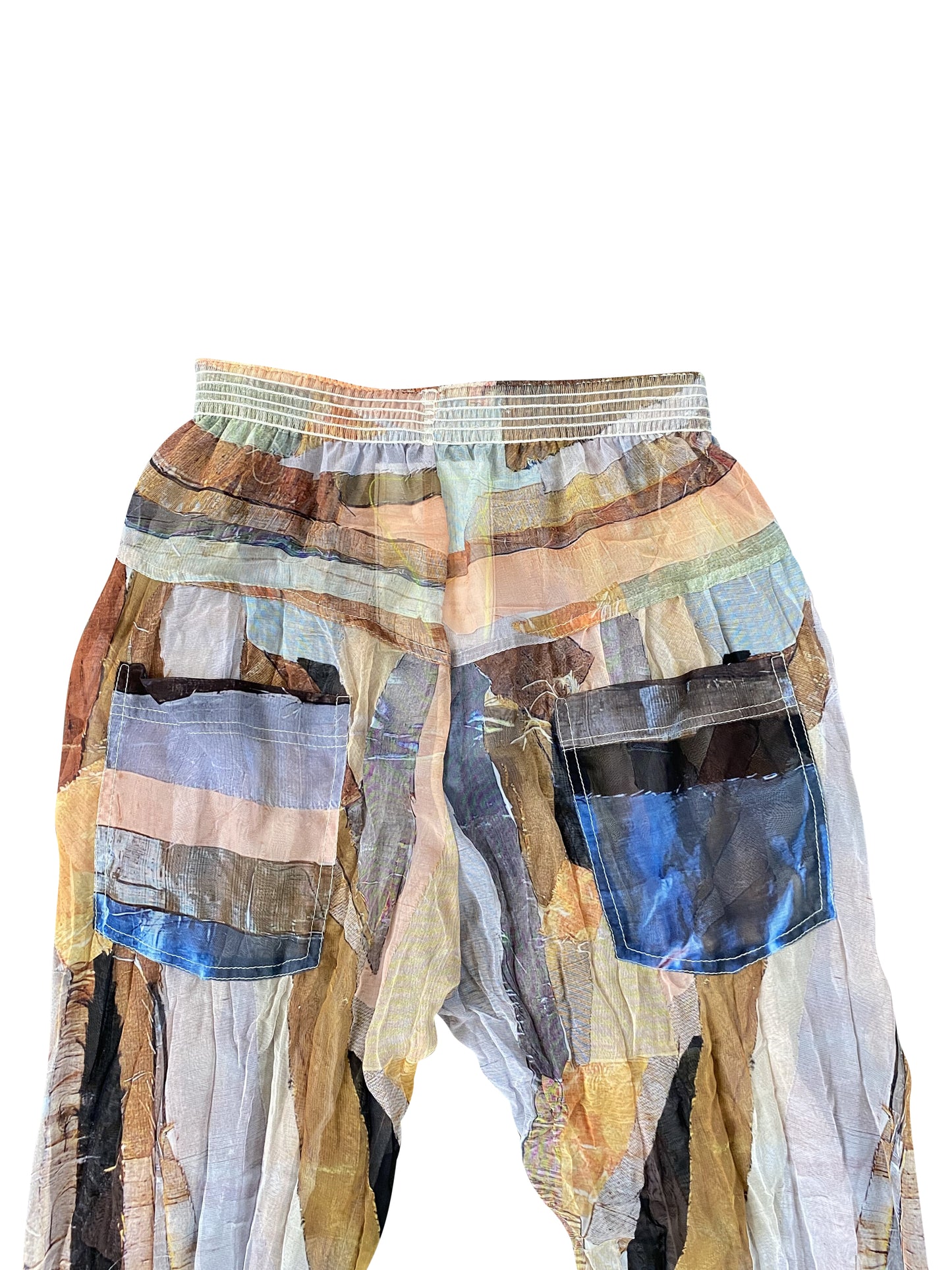 Viviers 'Abstract Scrap' Printed on Deadstock Chiffon Pants