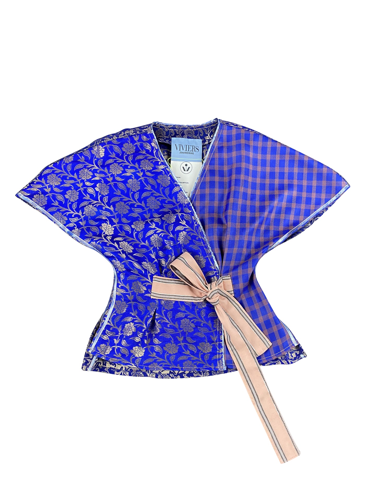 Cobalt Blue Silk Brocade Wrap Top